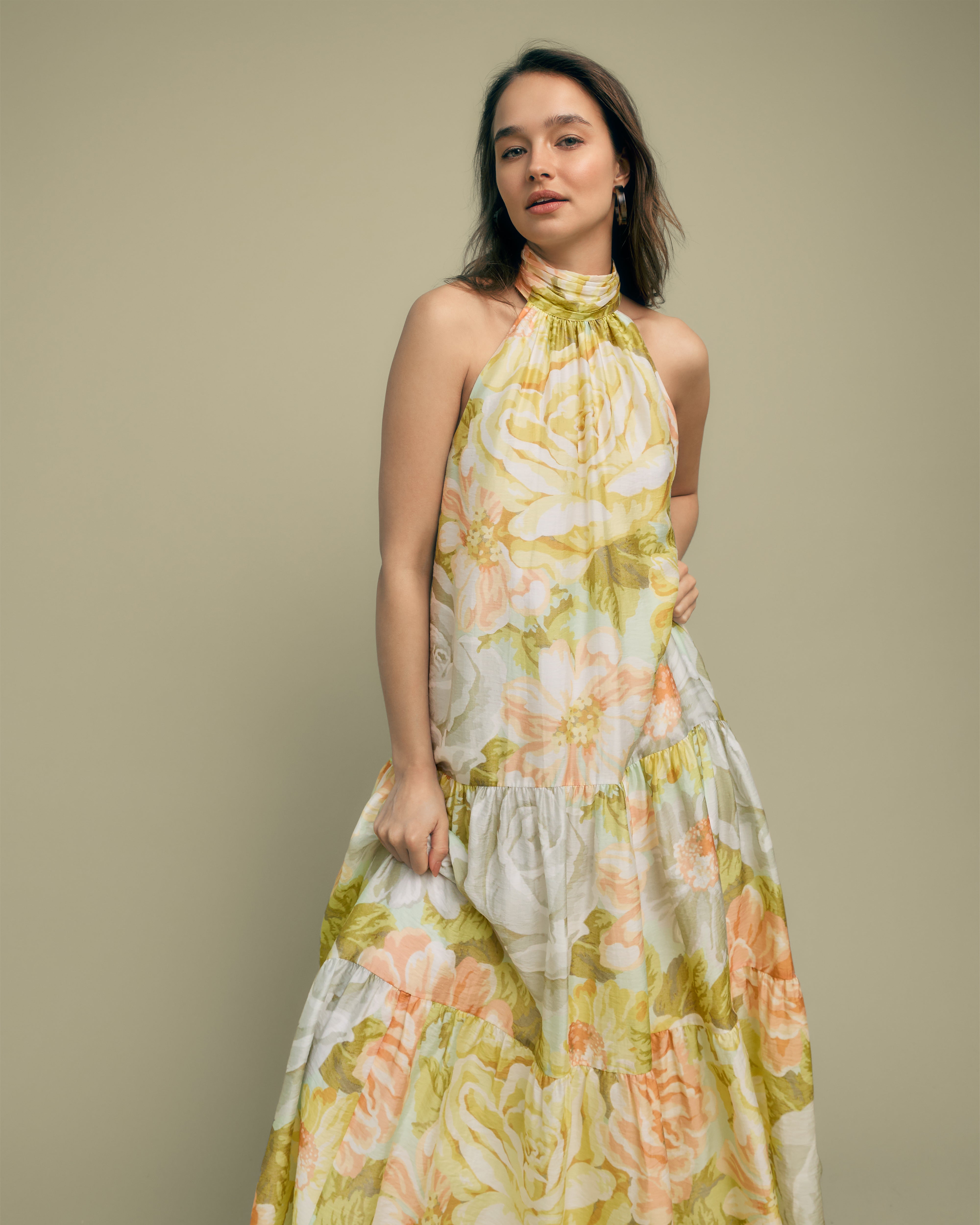 Florere High Neck Tiered Midi Dress