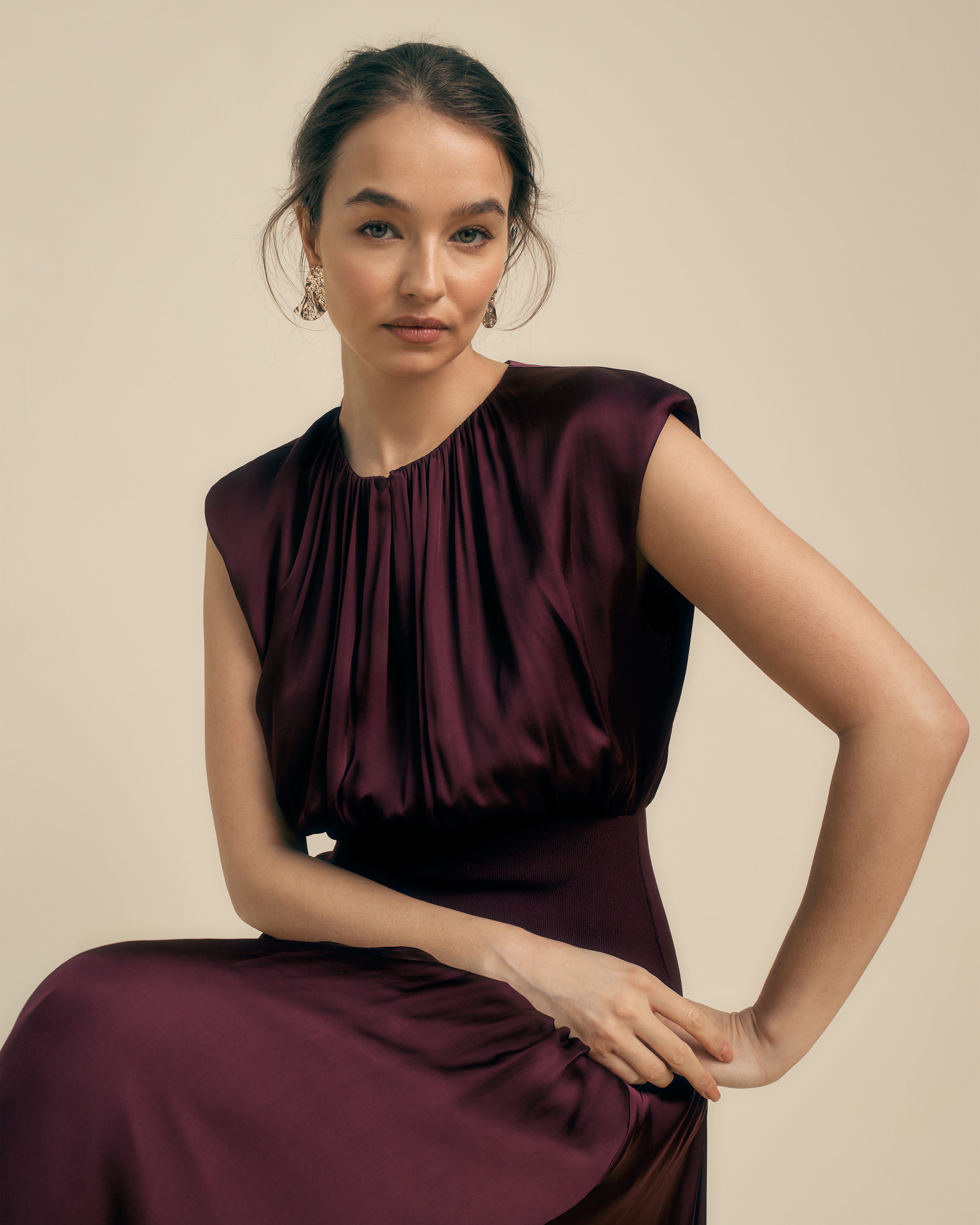 Knit And Woven Mix Midi Dress