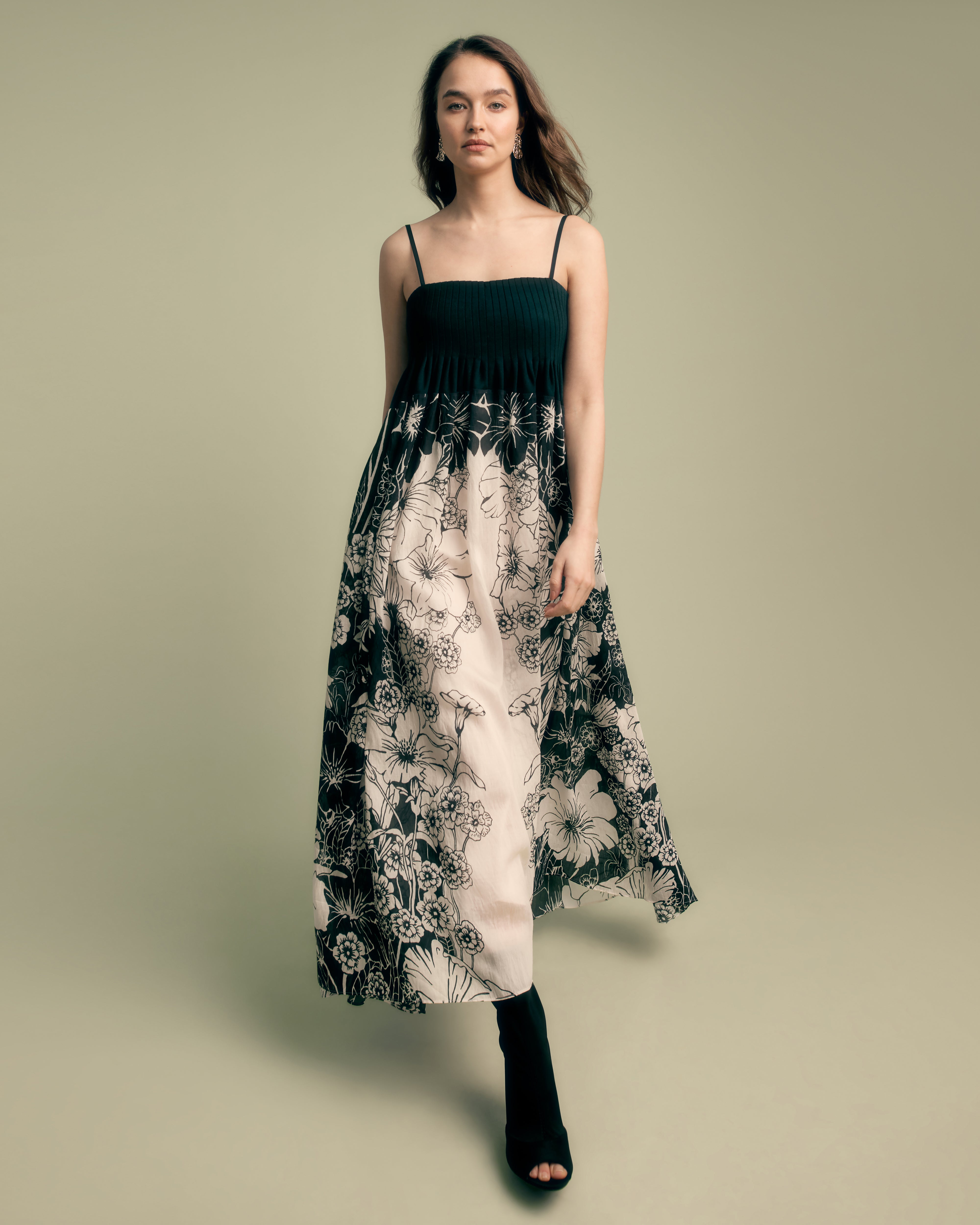 Printed Jersey & Woven Mix Midaxi Dress