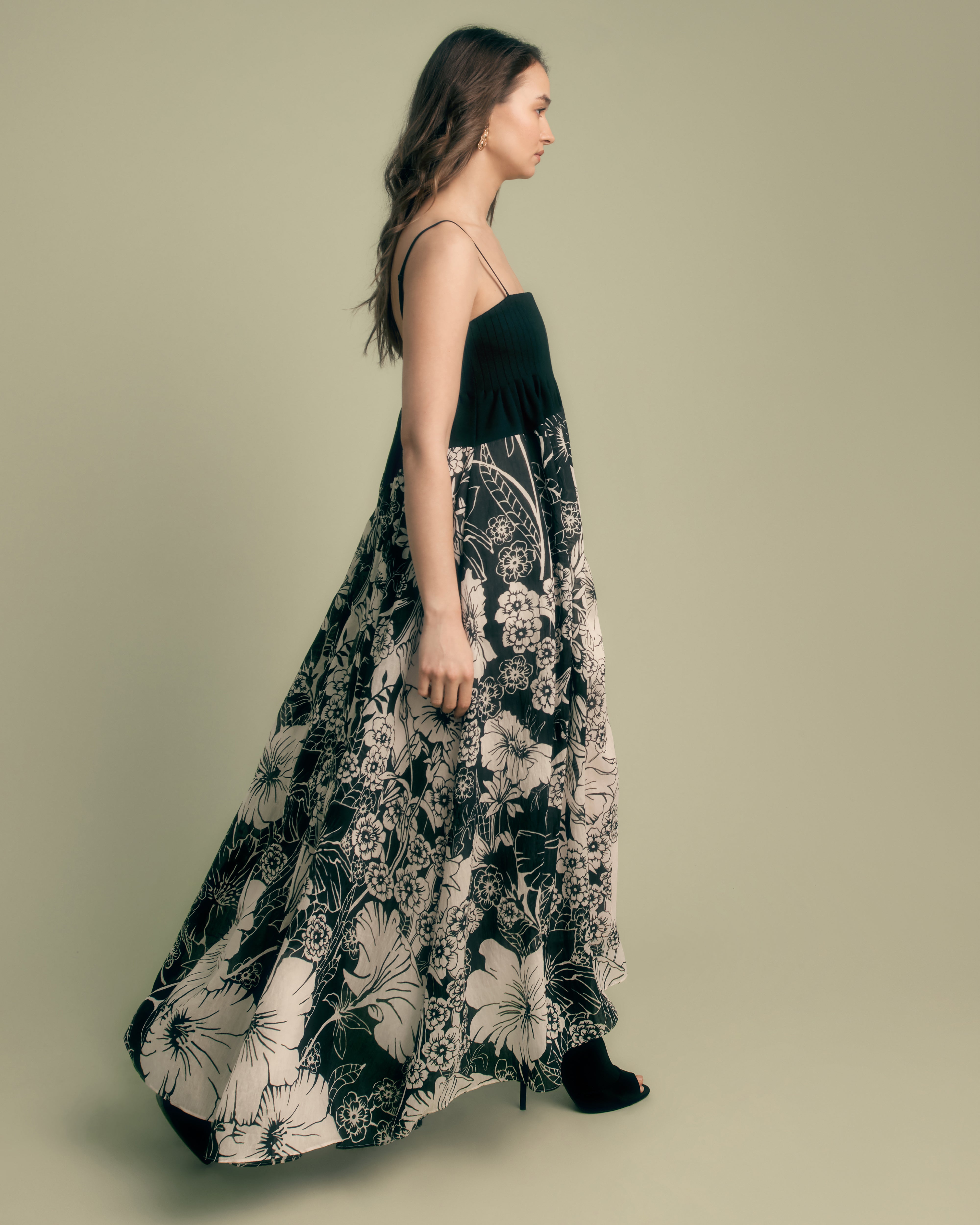 Printed Jersey & Woven Mix Midaxi Dress