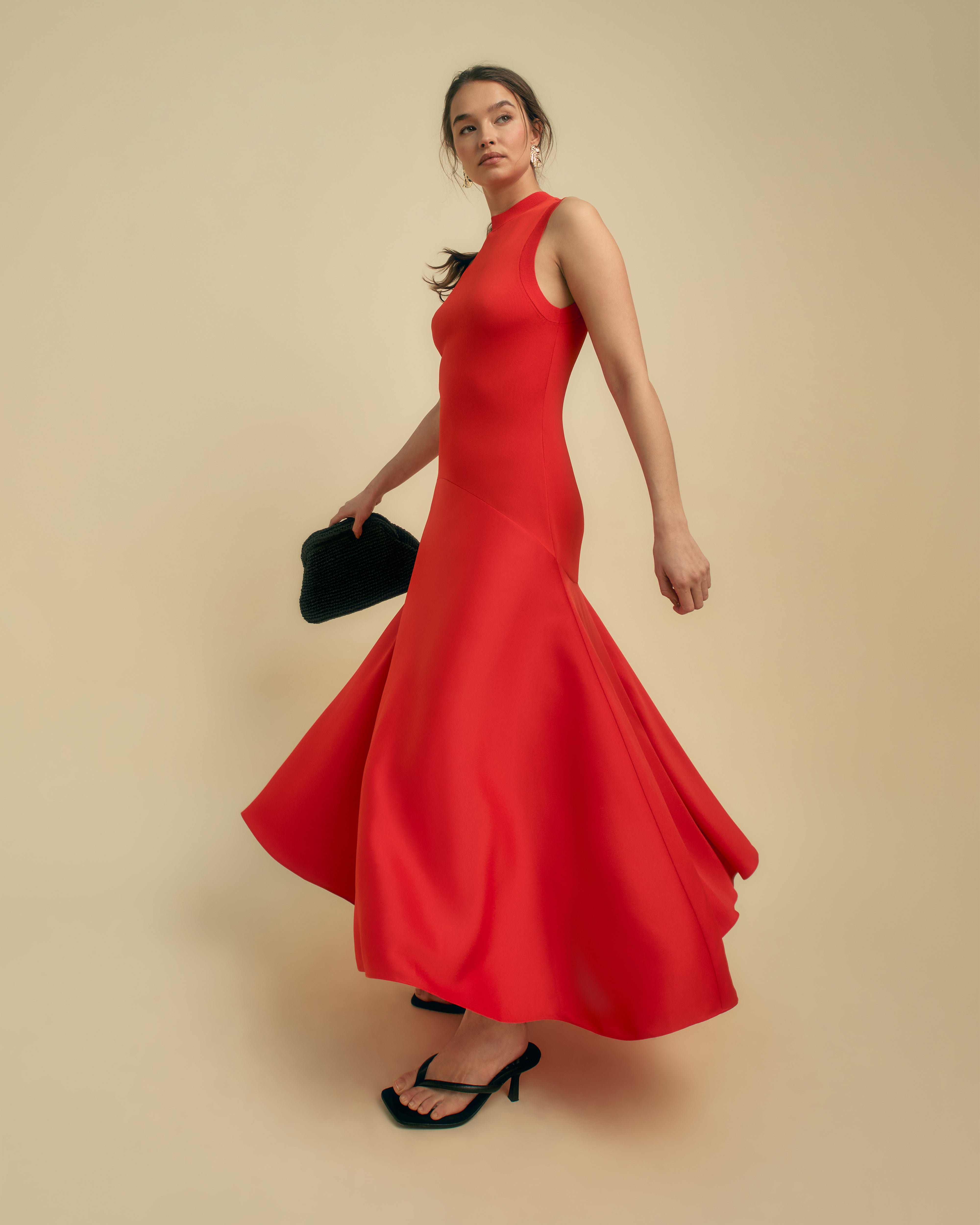 Sleeveless Knit And Satin Midi Dress