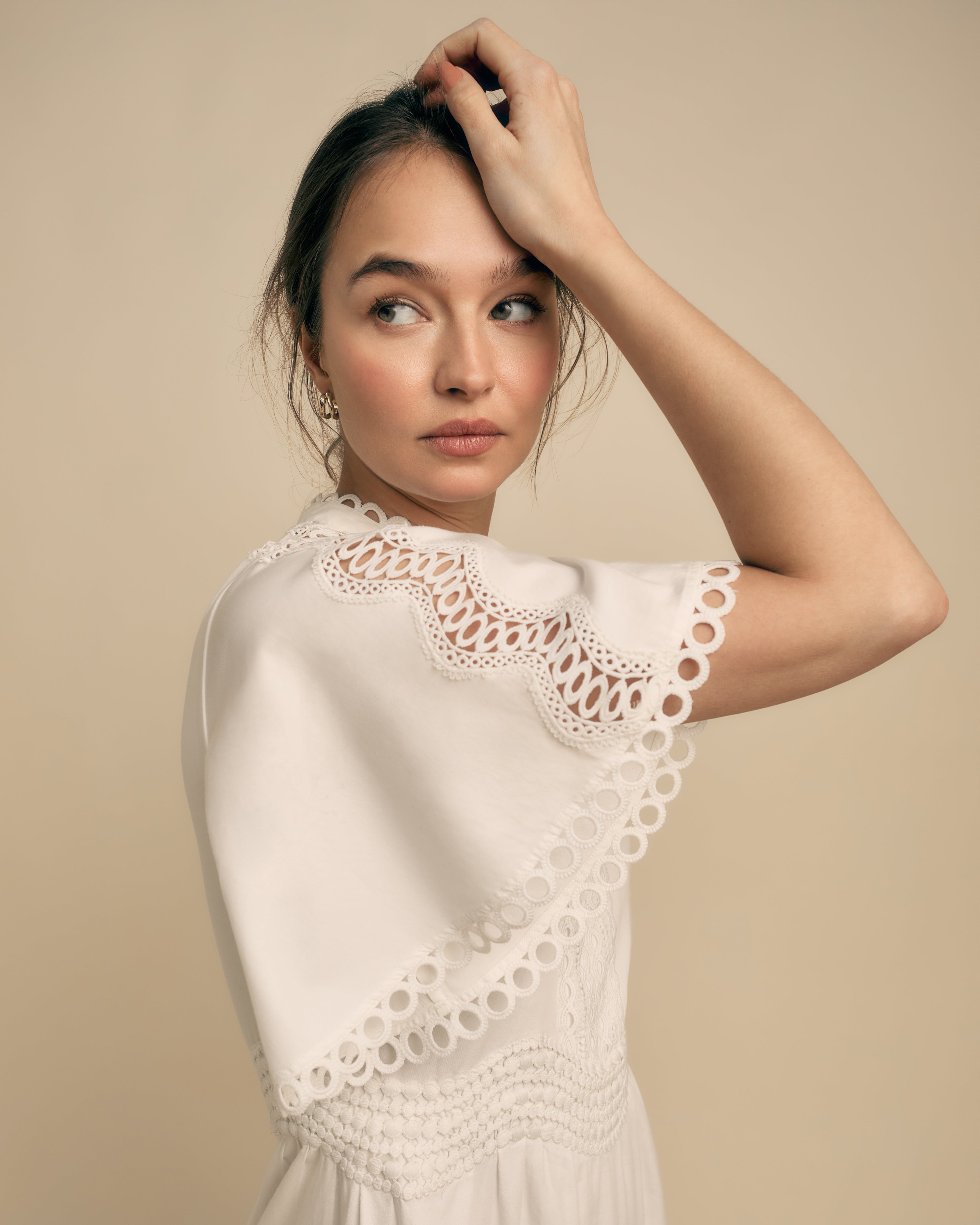Crochet Lace Detail Cotton Midi Dress