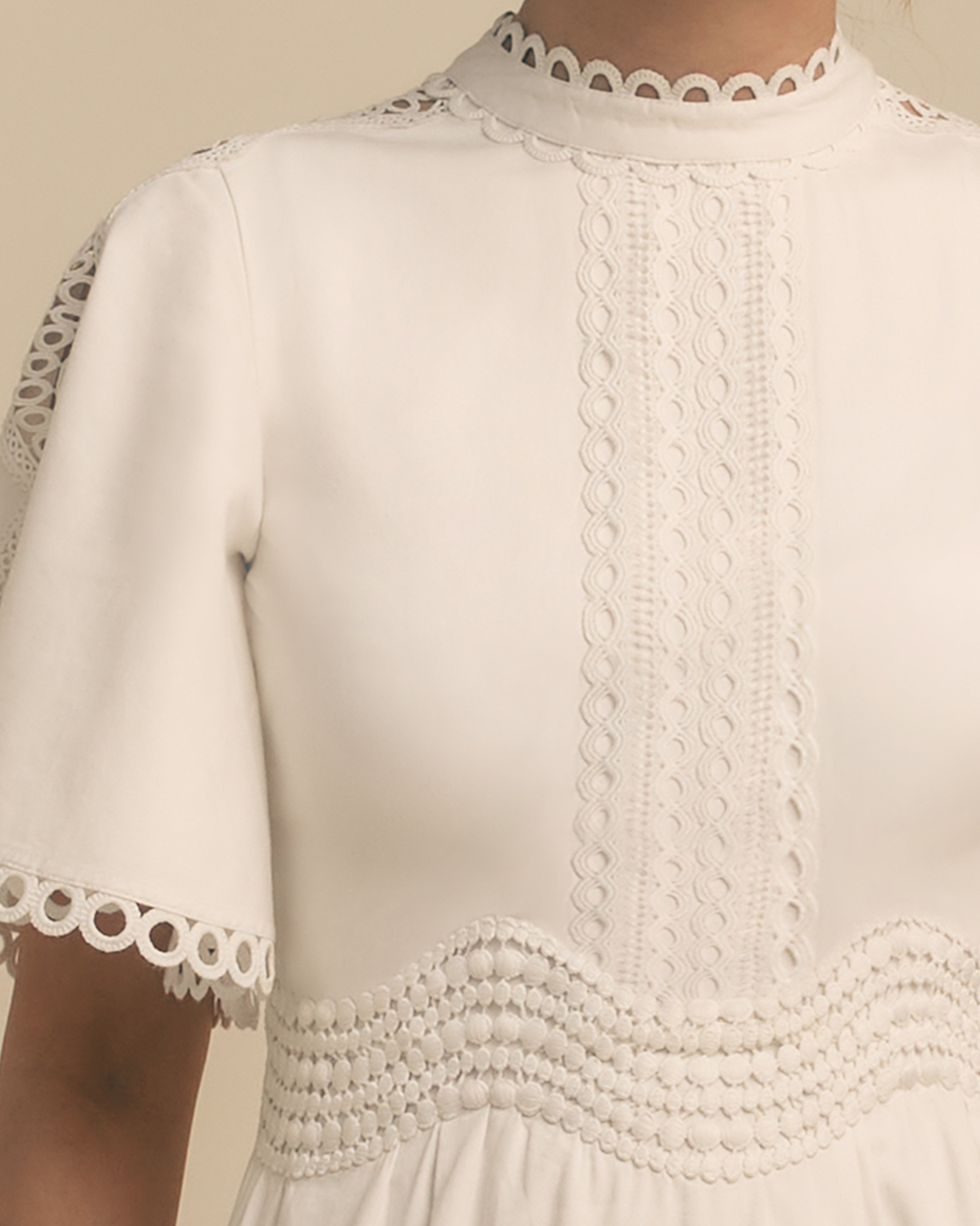 Crochet Lace Detail Cotton Midi Dress