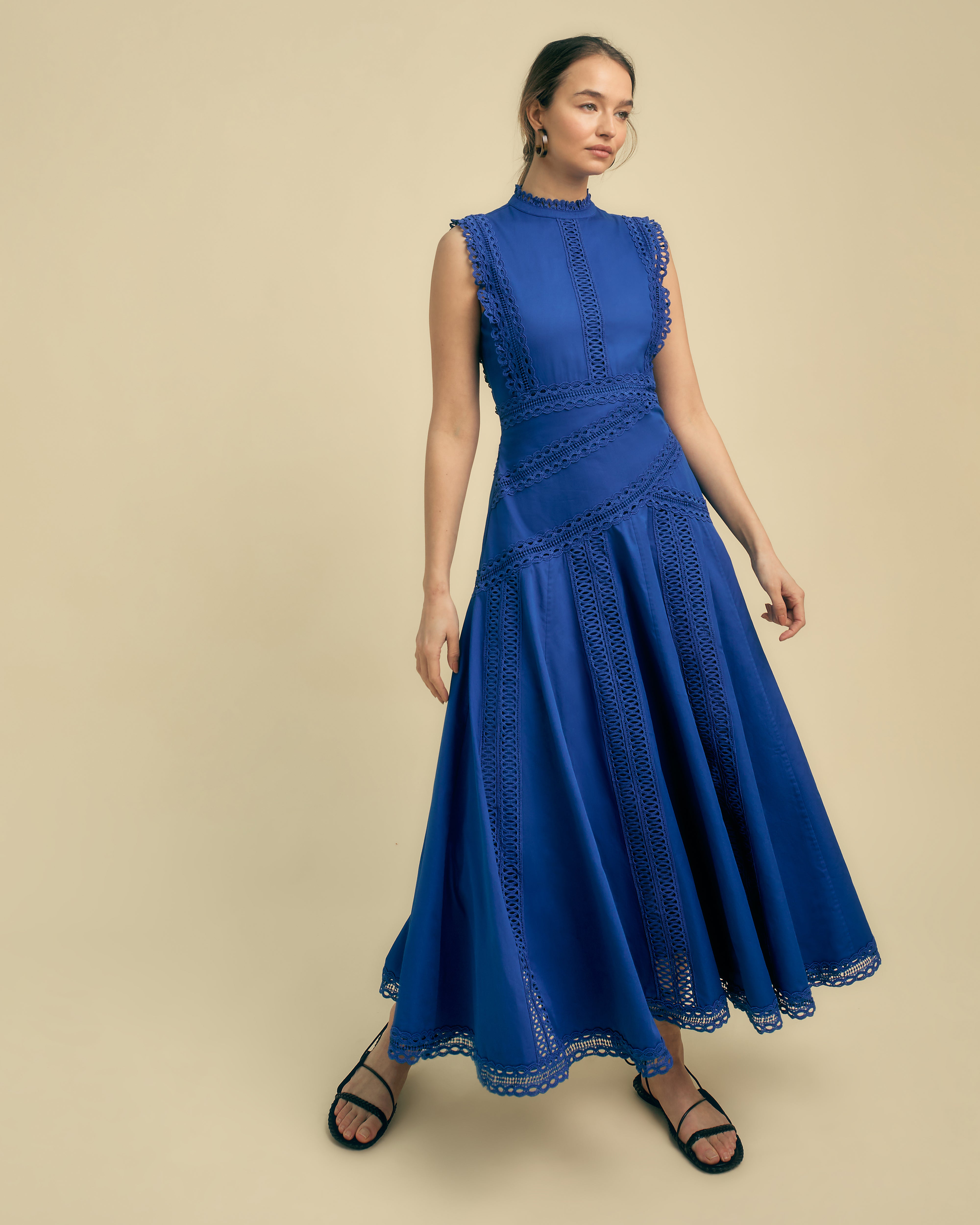 Lace Detail Cotton Midi Dress