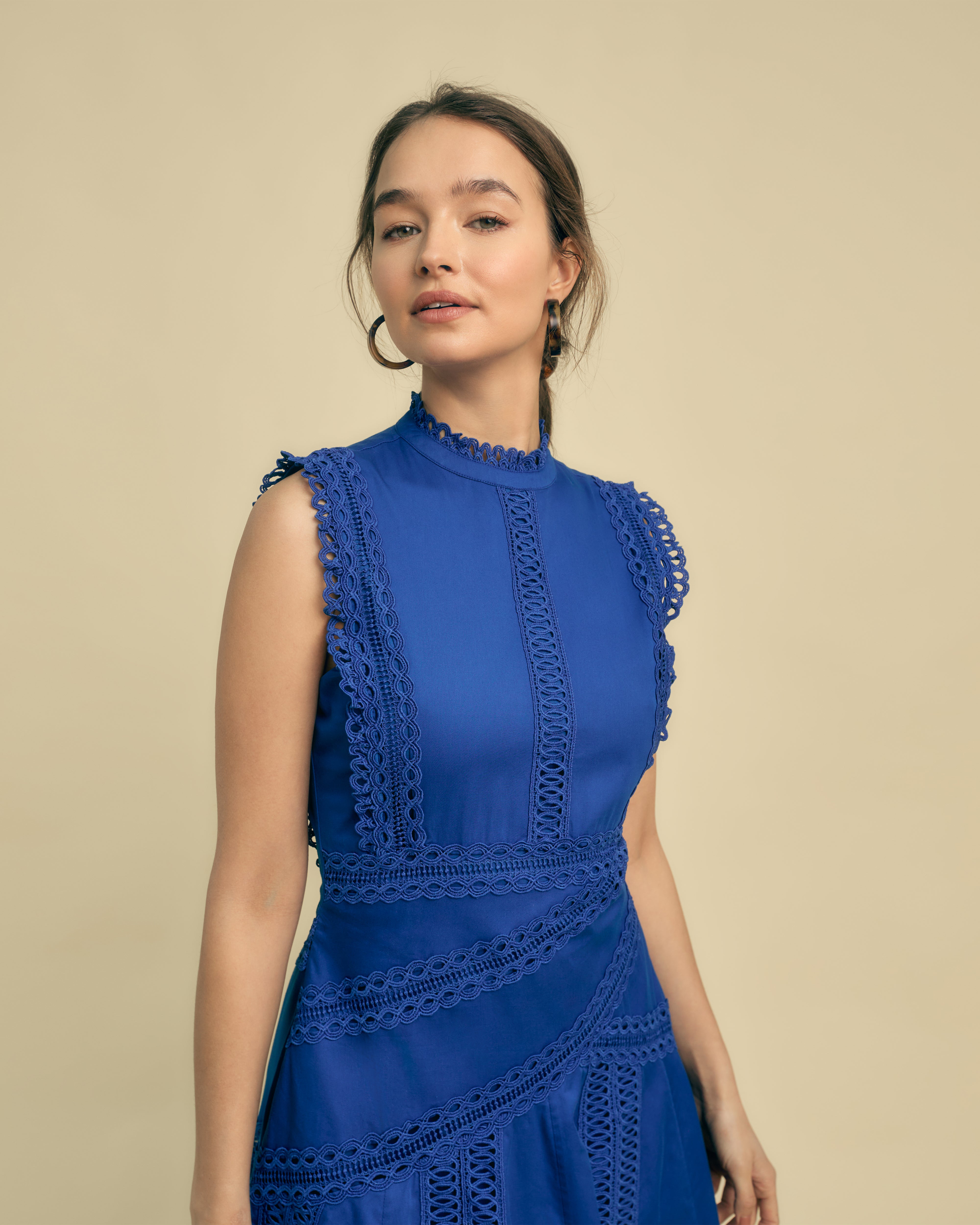 Lace Detail Cotton Midi Dress