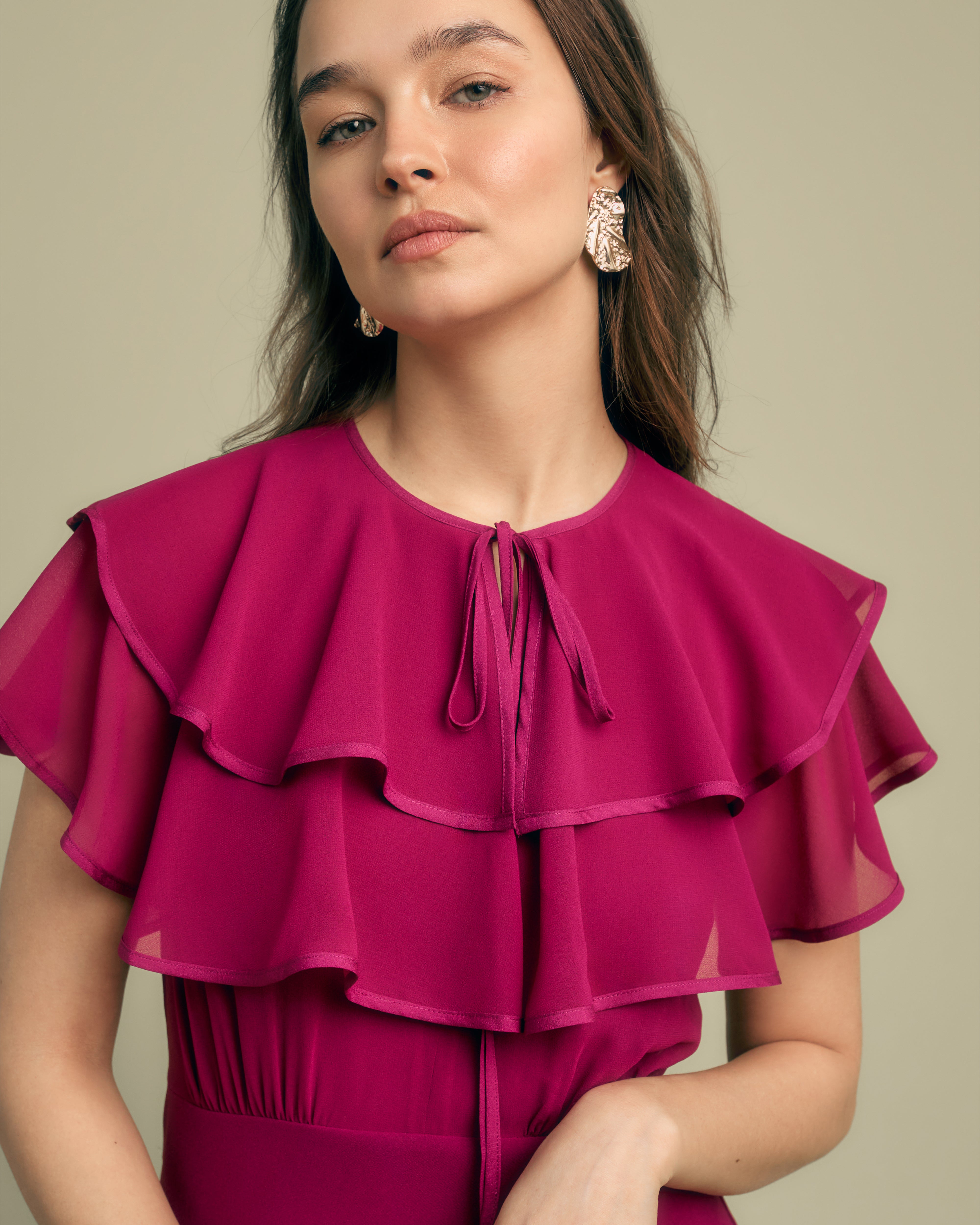 Ruffle High Neck Line Midi Tea Dress