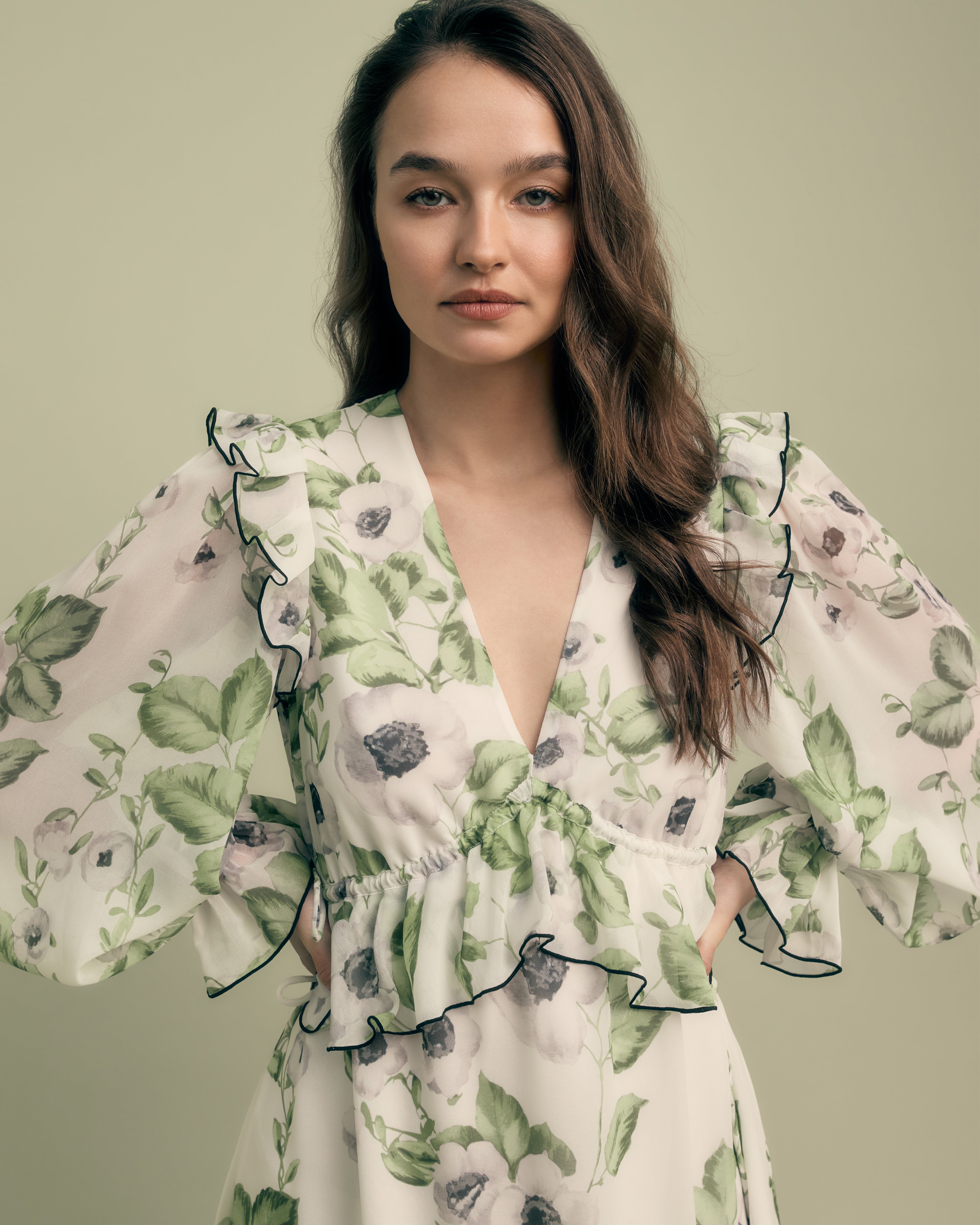 Long Sleeve Ruffle Floral Midi Dress