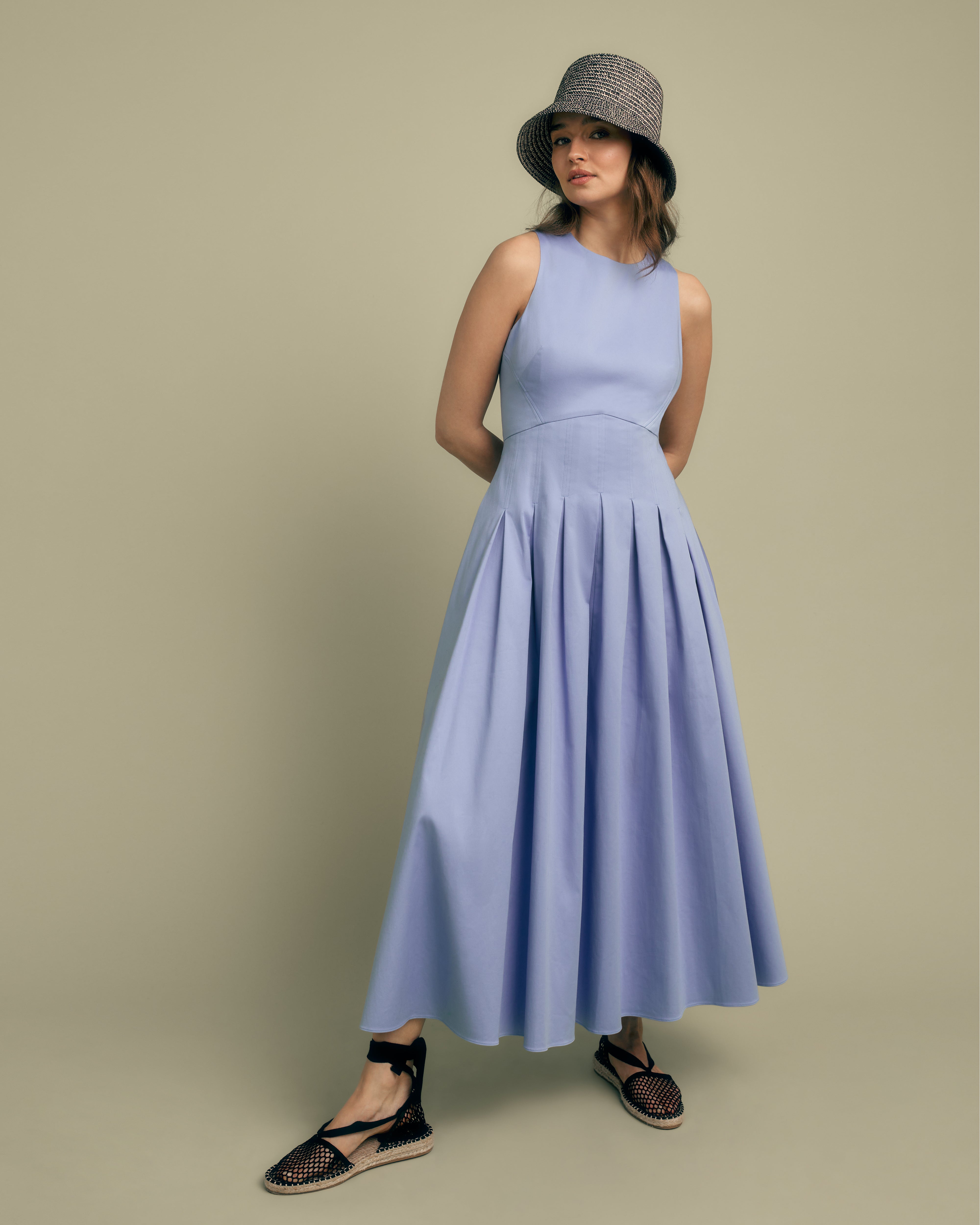 Seam Detail Sleeveless Cotton Midi Dress