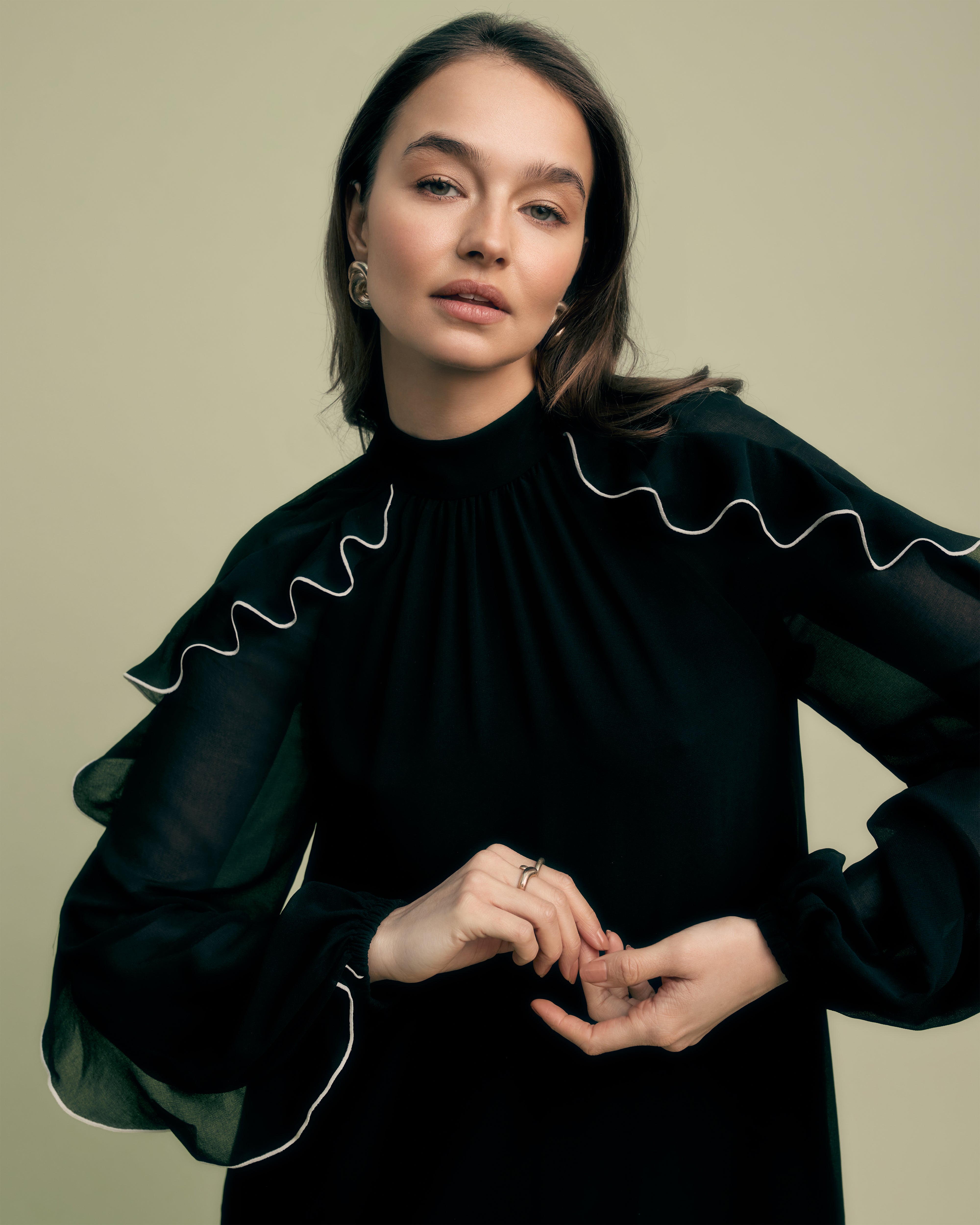 Contrast Ruffle Long Sleeve Mini Dress