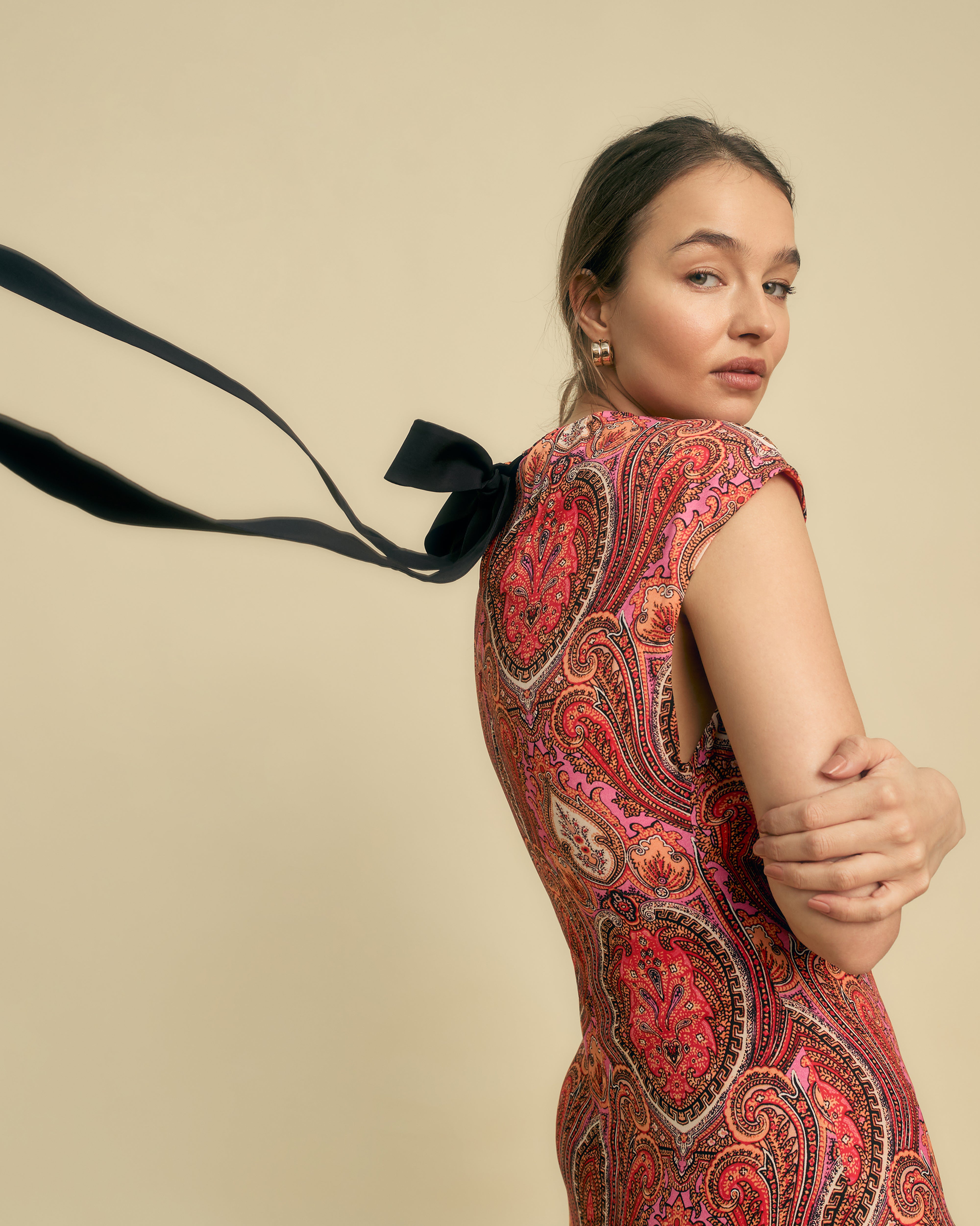 Paisley Print Tie Back Midi Dress