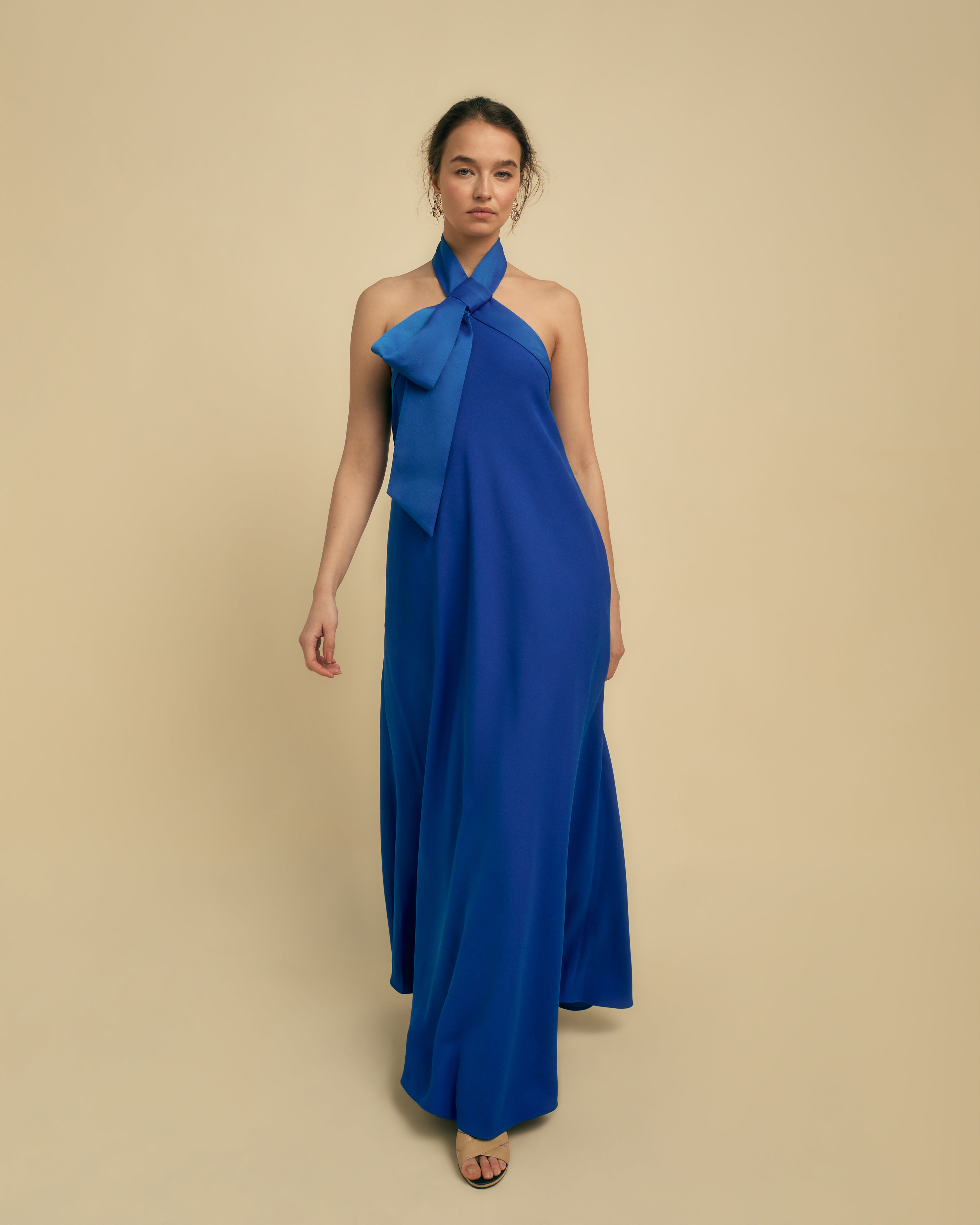 Florere Bow Detail Halterneck occasionwear Maxi Dress blue