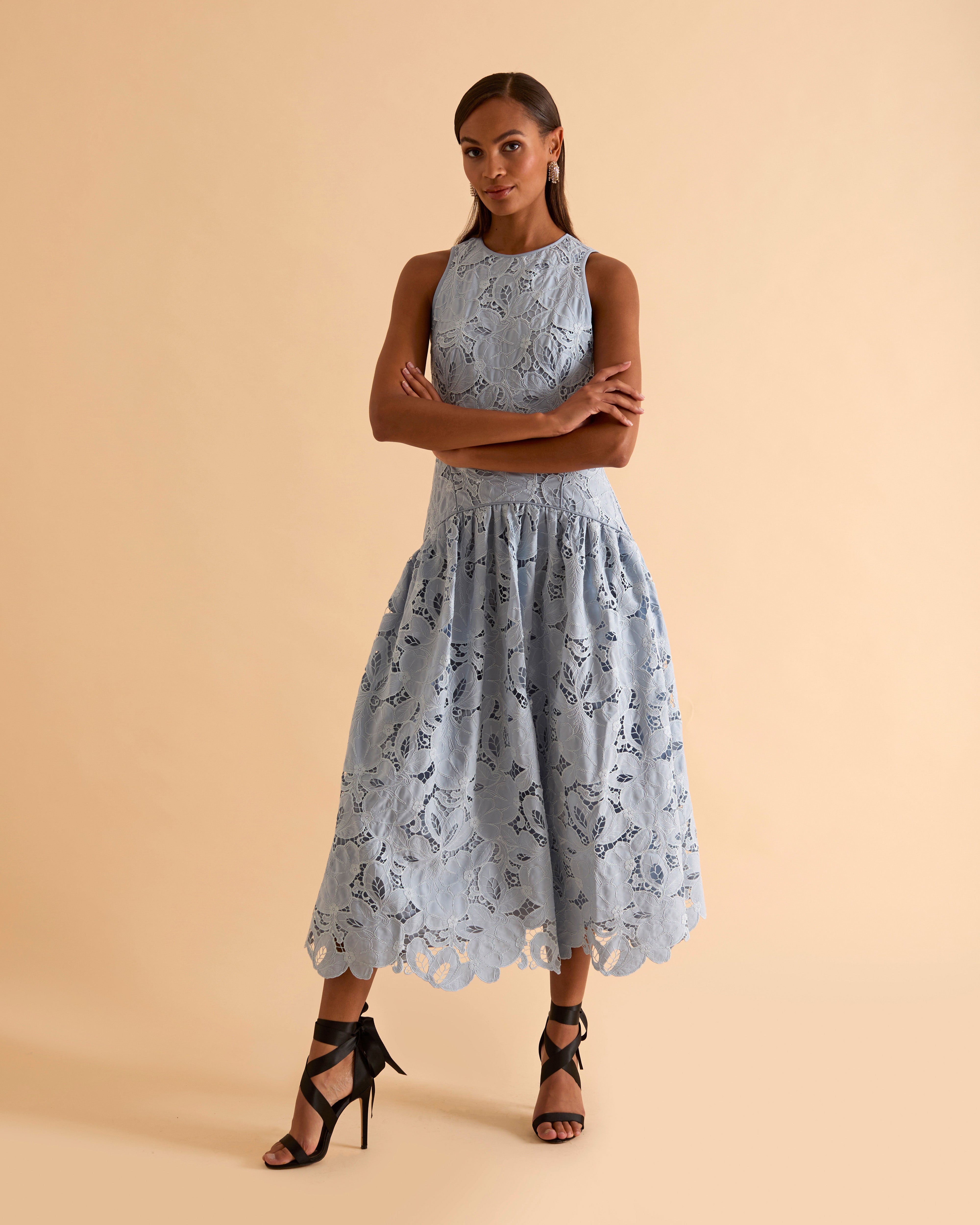 Panelled Lace Midi Dress