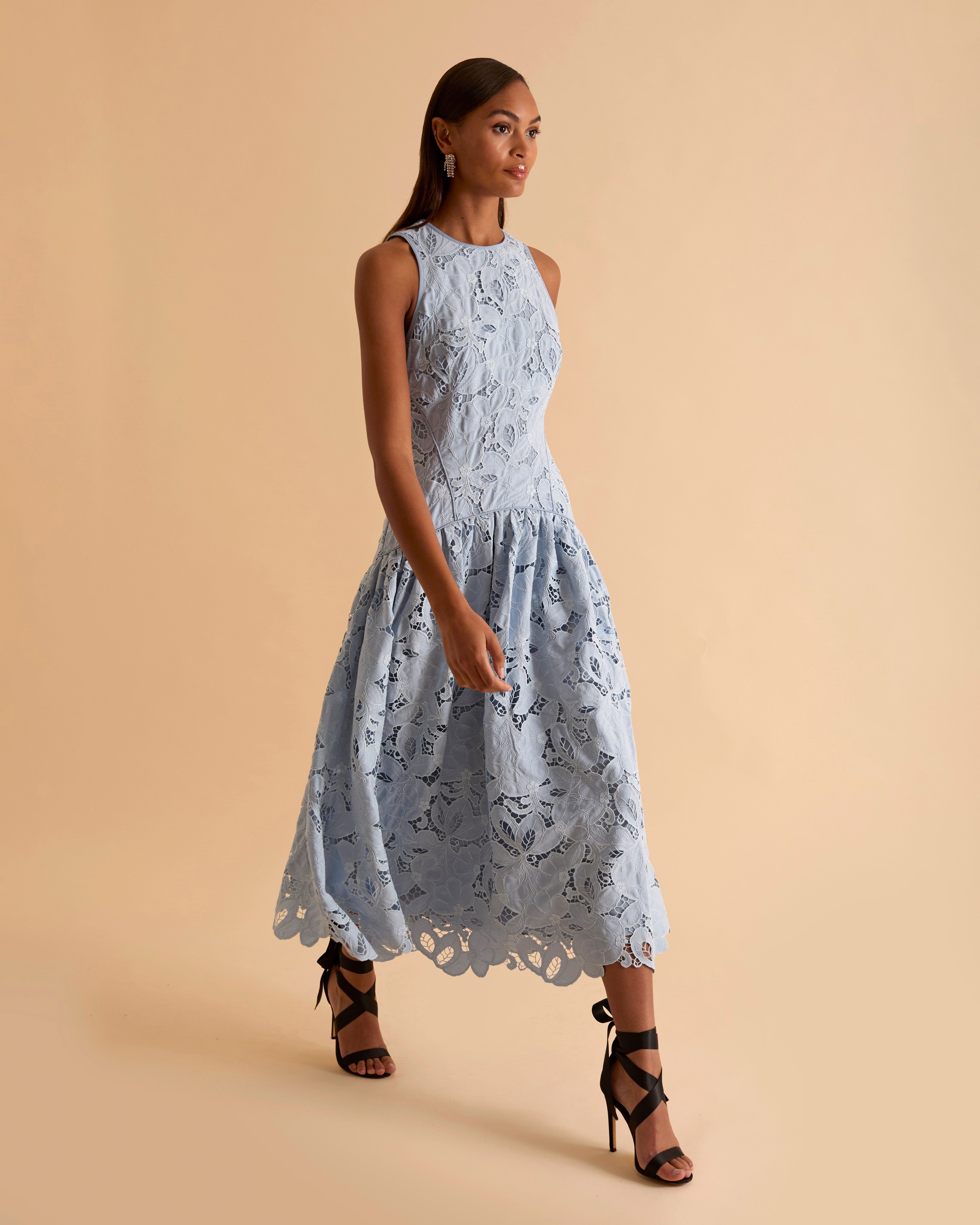 Panelled Lace Midi Dress