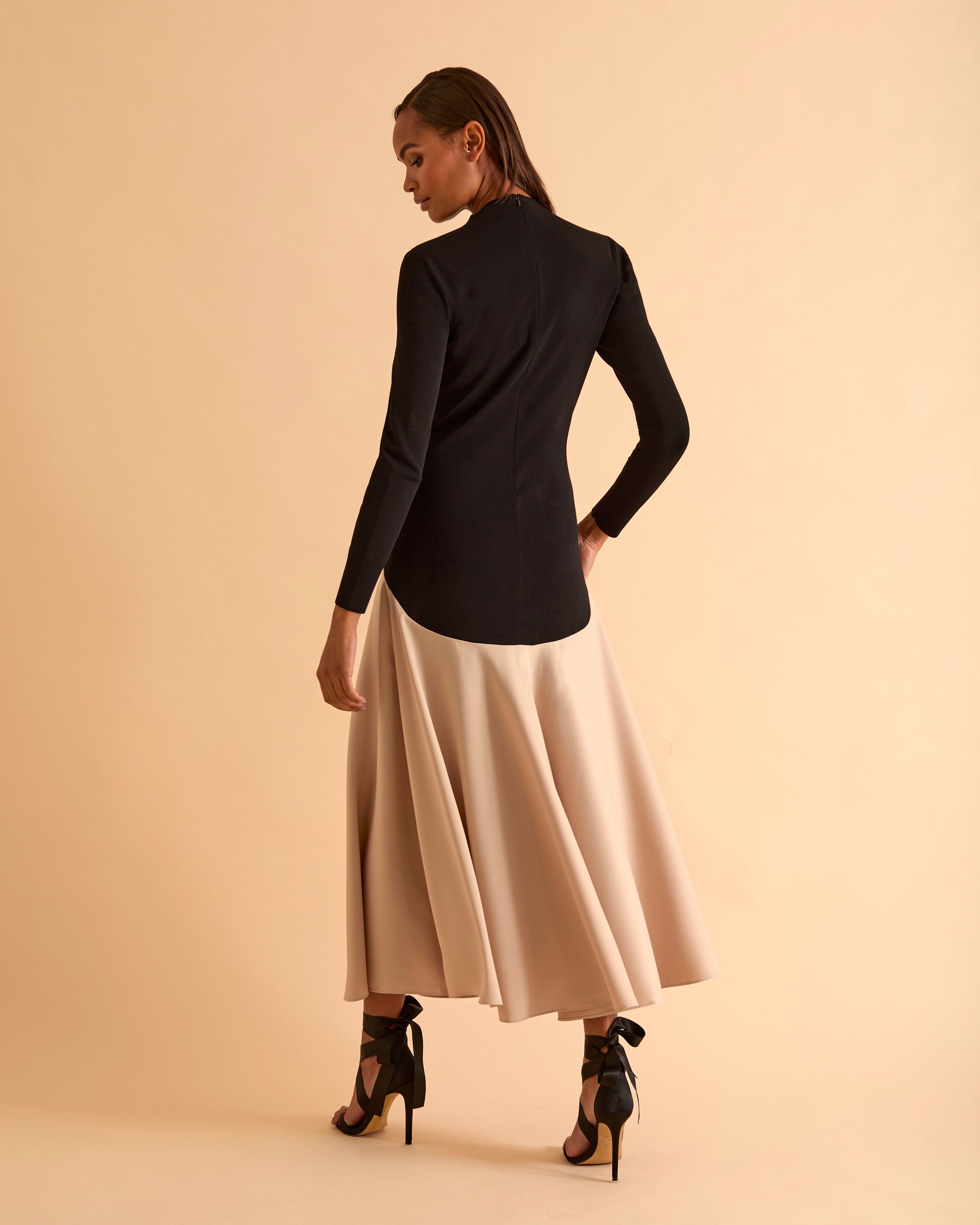 Knit And Woven Mix Colourblock Midi Dress