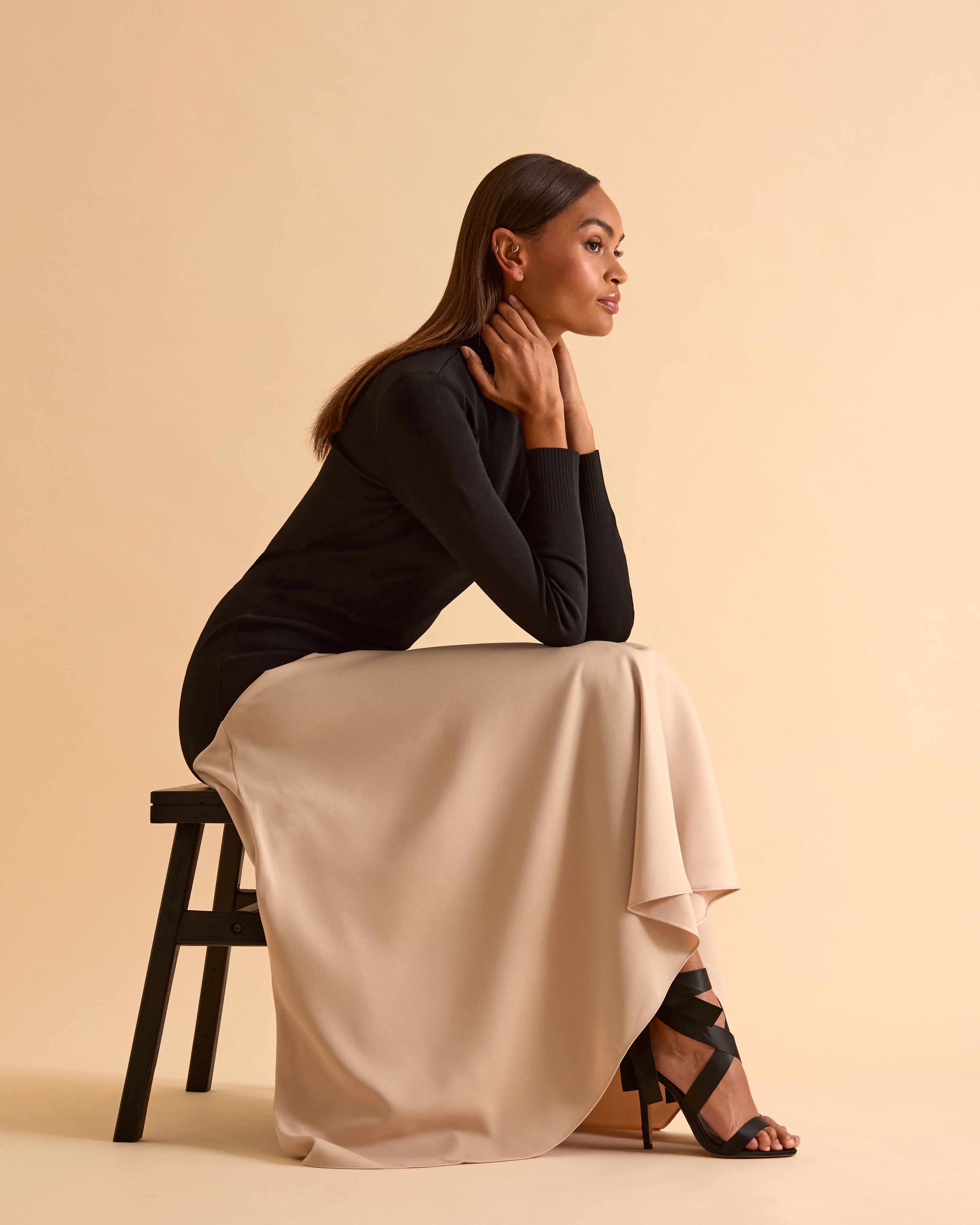 Knit And Woven Mix Colourblock Midi Dress