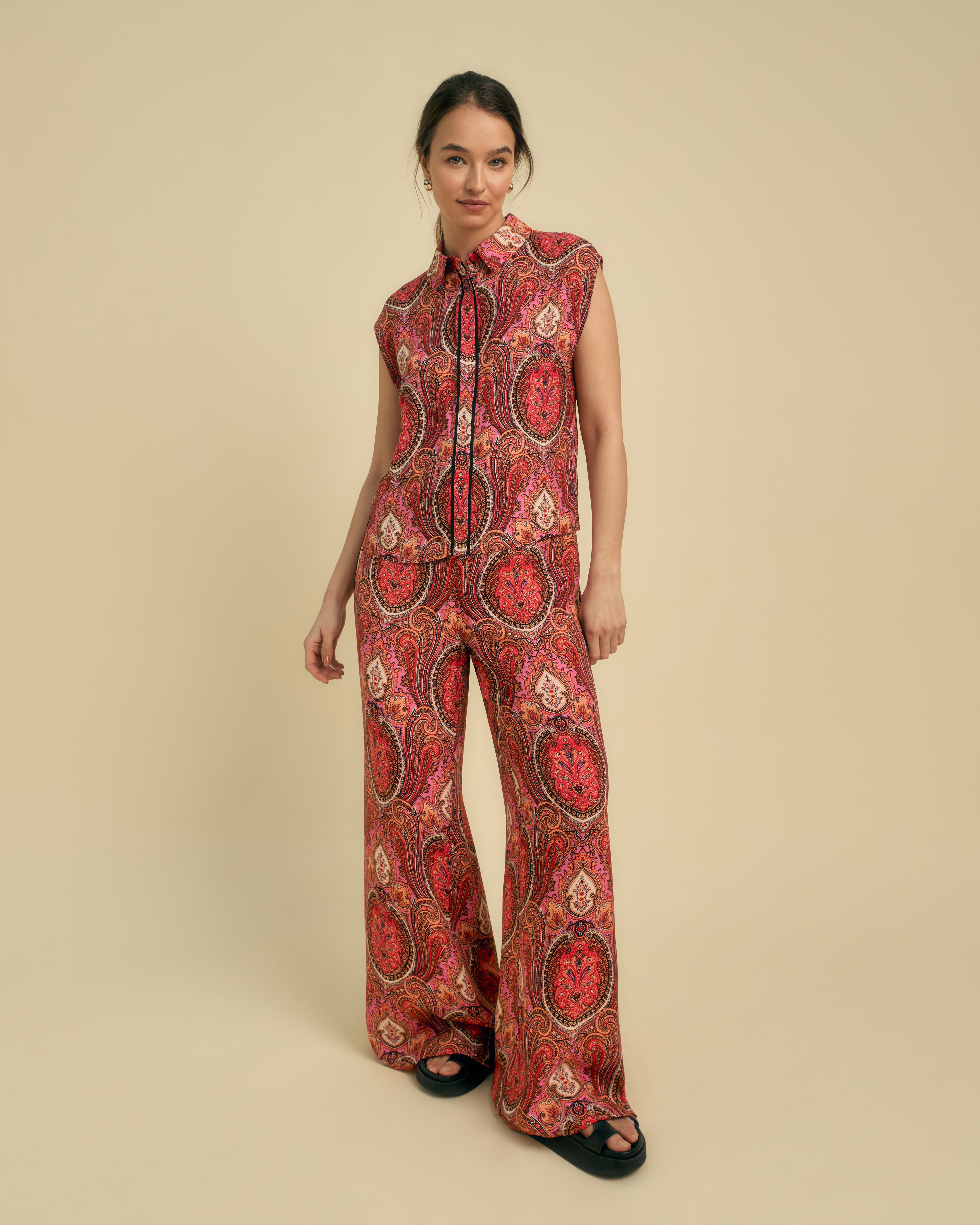 Paisley Print Wide Leg Trousers