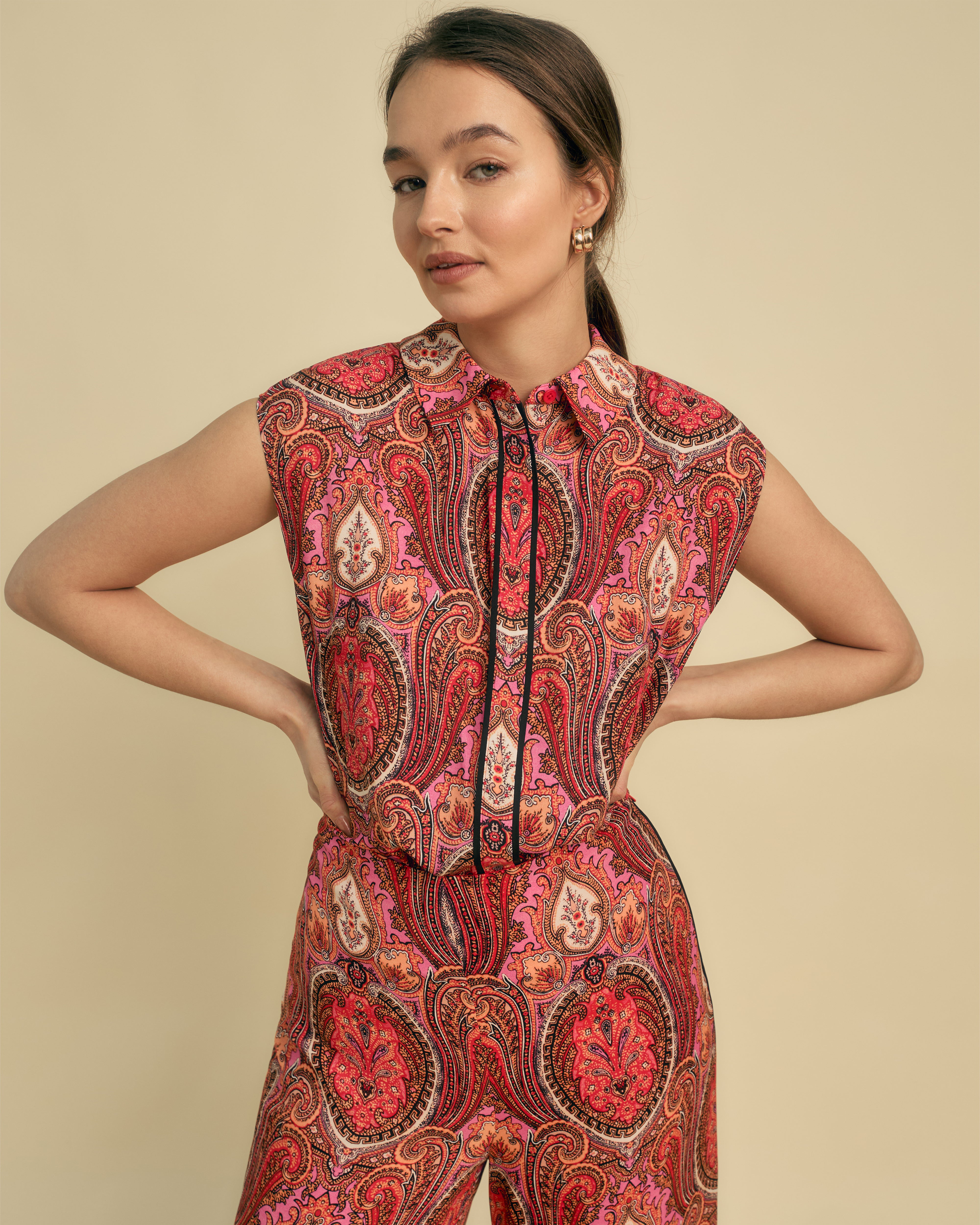 Paisley Print Wide Leg Trousers