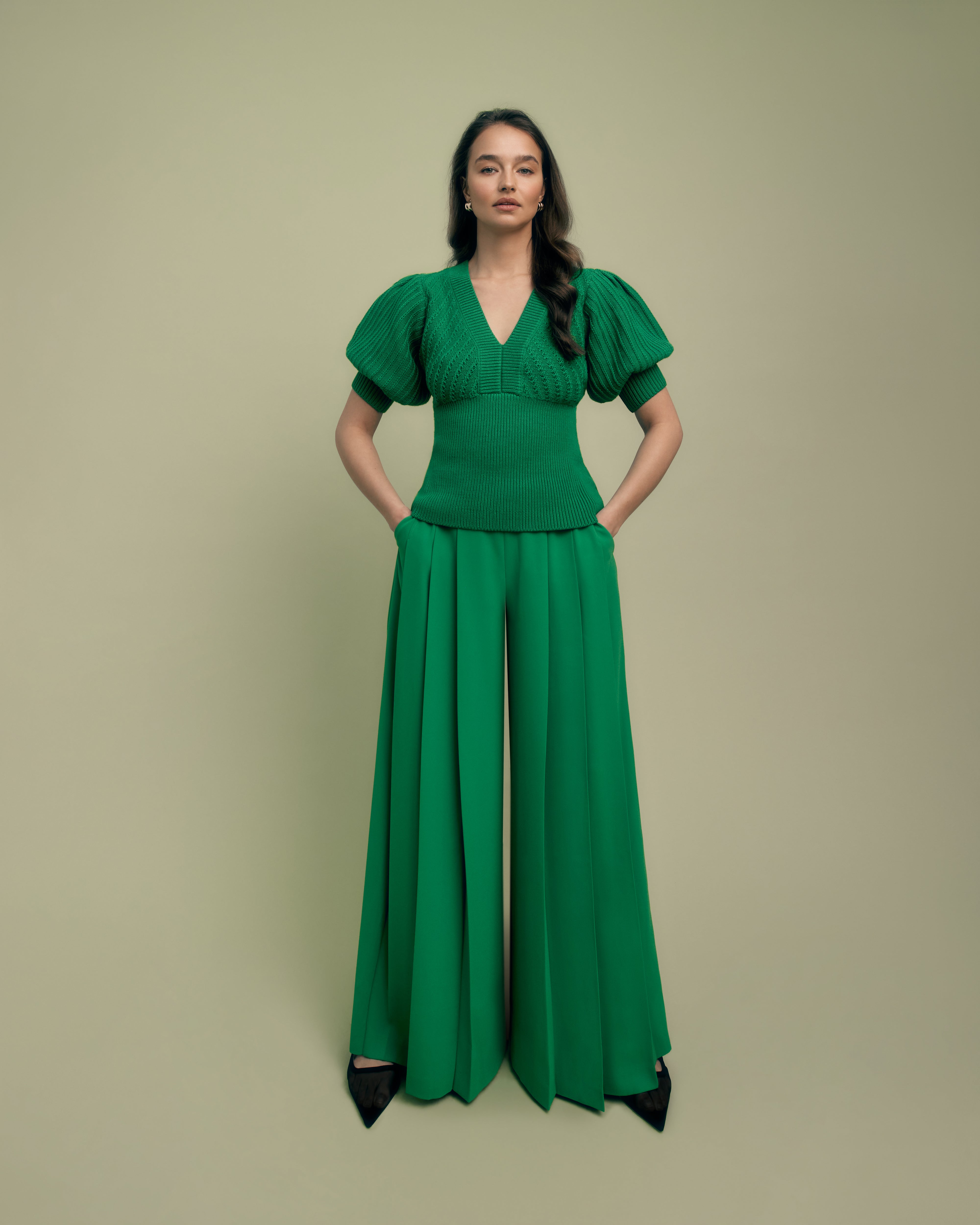 Florere Deep Pleat Wide Leg Trousers green