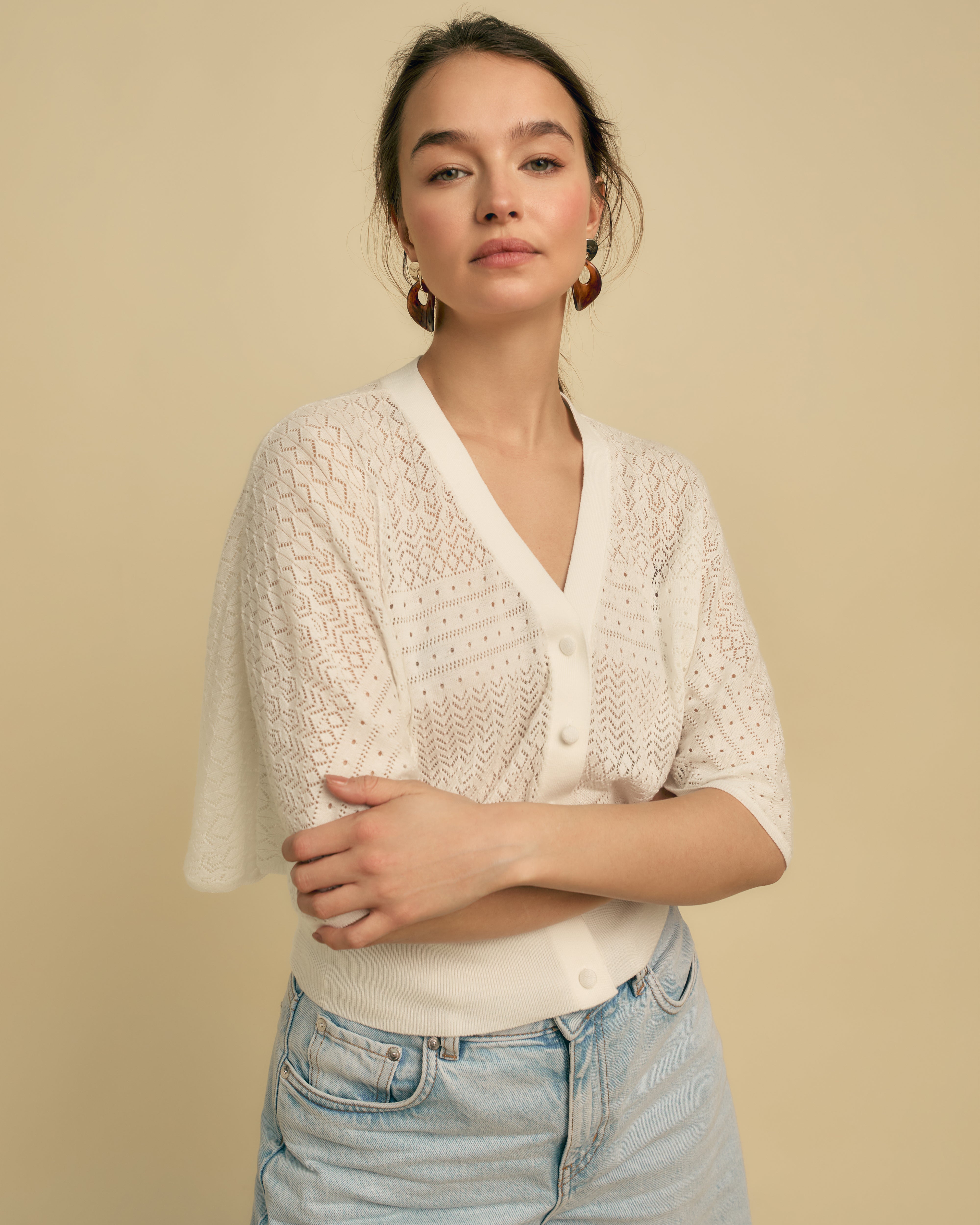 Florere Crochet Cape Sleeve Knitted Top