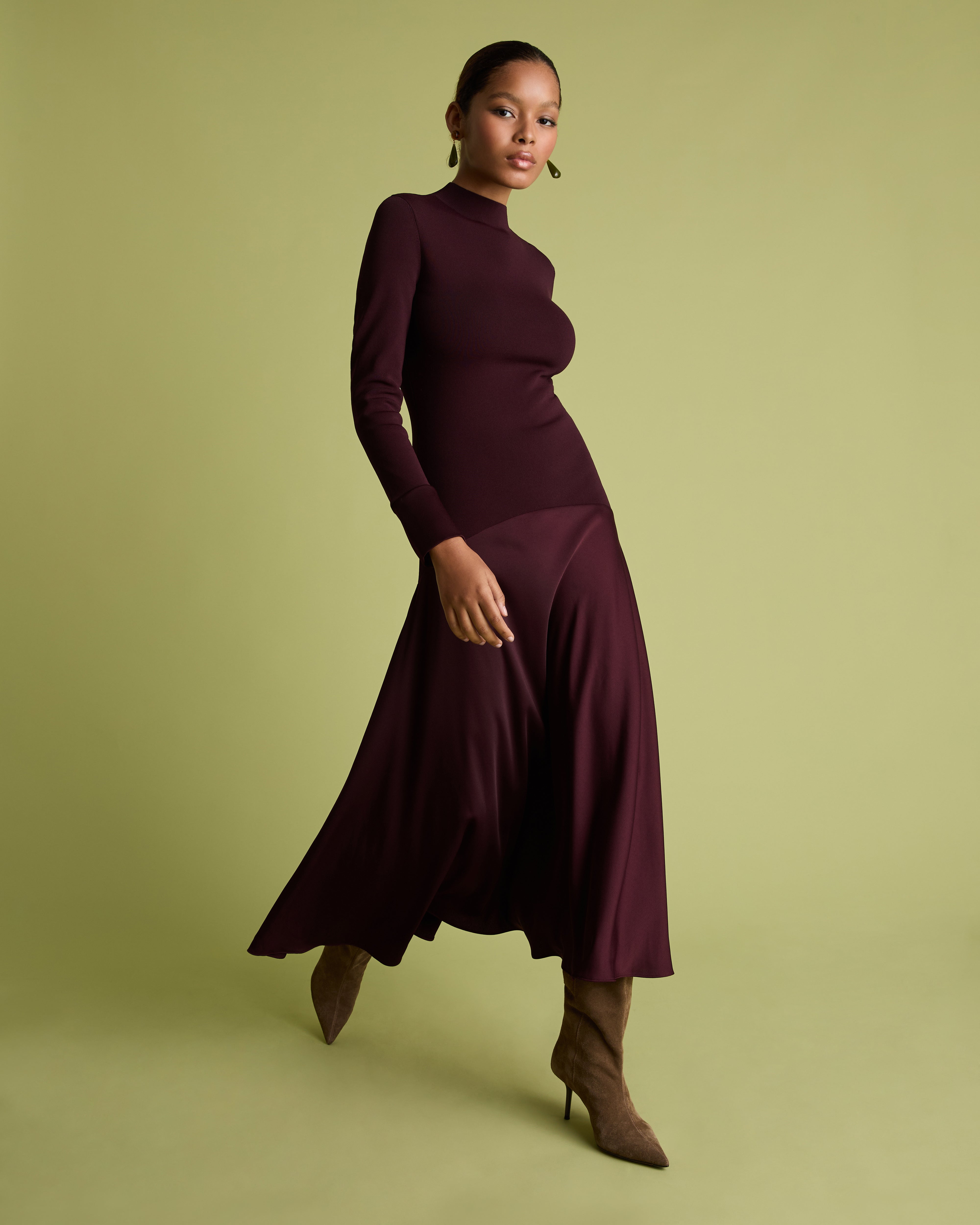 Acacia Burgundy Mockable midi dress – Florere