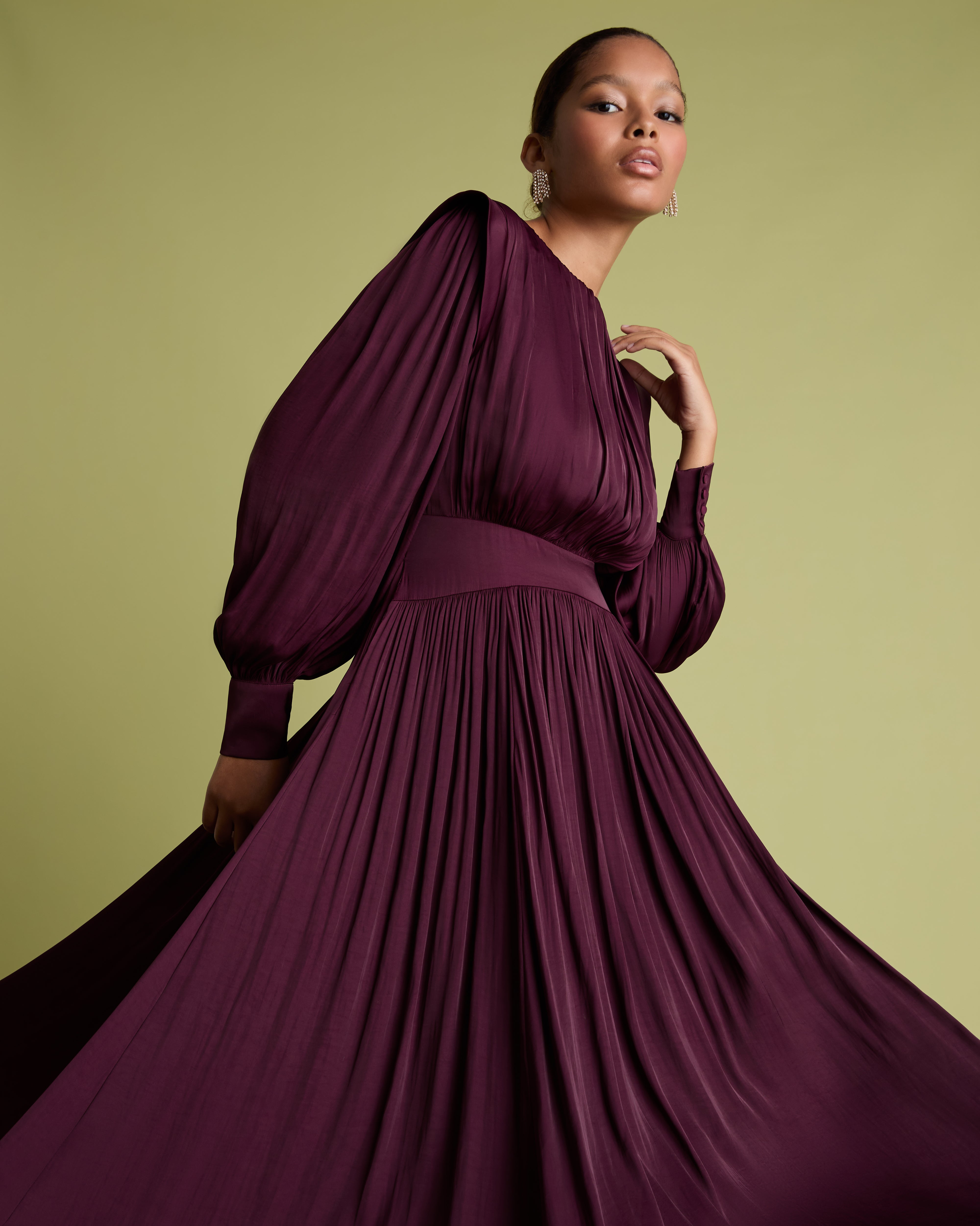 Burgundy Blouson Sleeve Fit and Flare Midi Dress – Florere