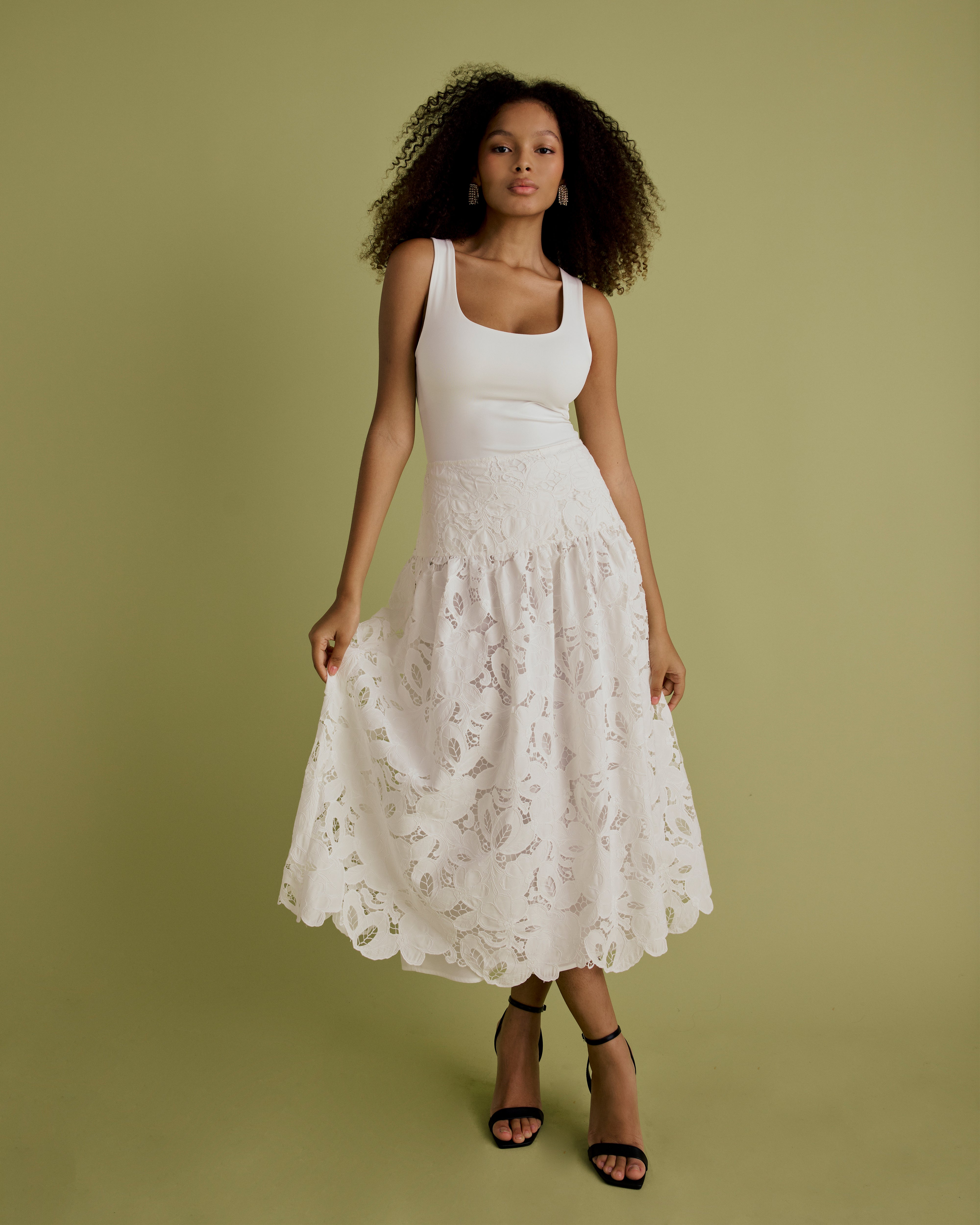 skirt midi dress Midi Sage Green Casual Party Dress with Ruffle Skirt Sage / Small