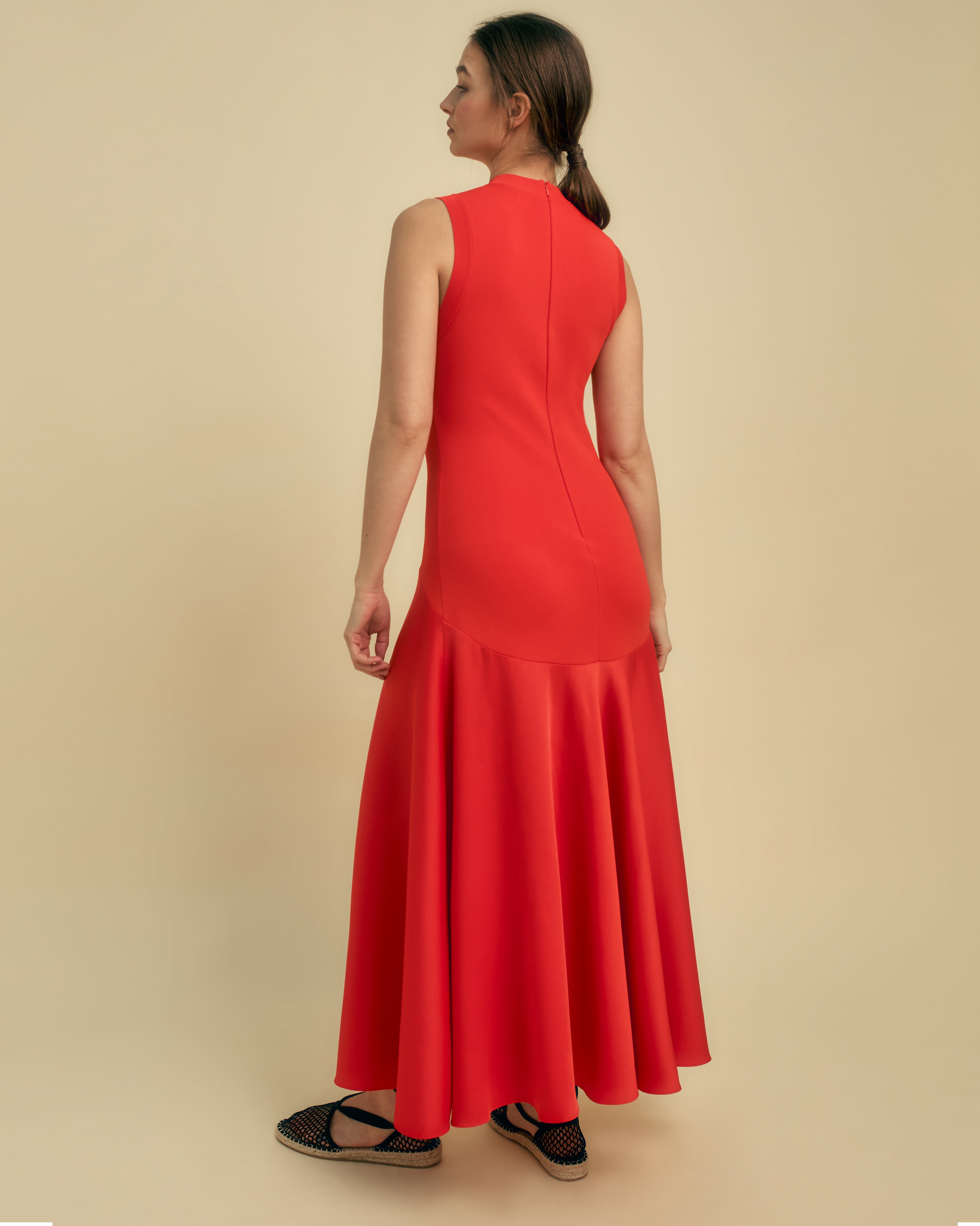 florere hybrid knit satin midi dress Acacia Hybrid Knit Satin Midi Dress Florere
