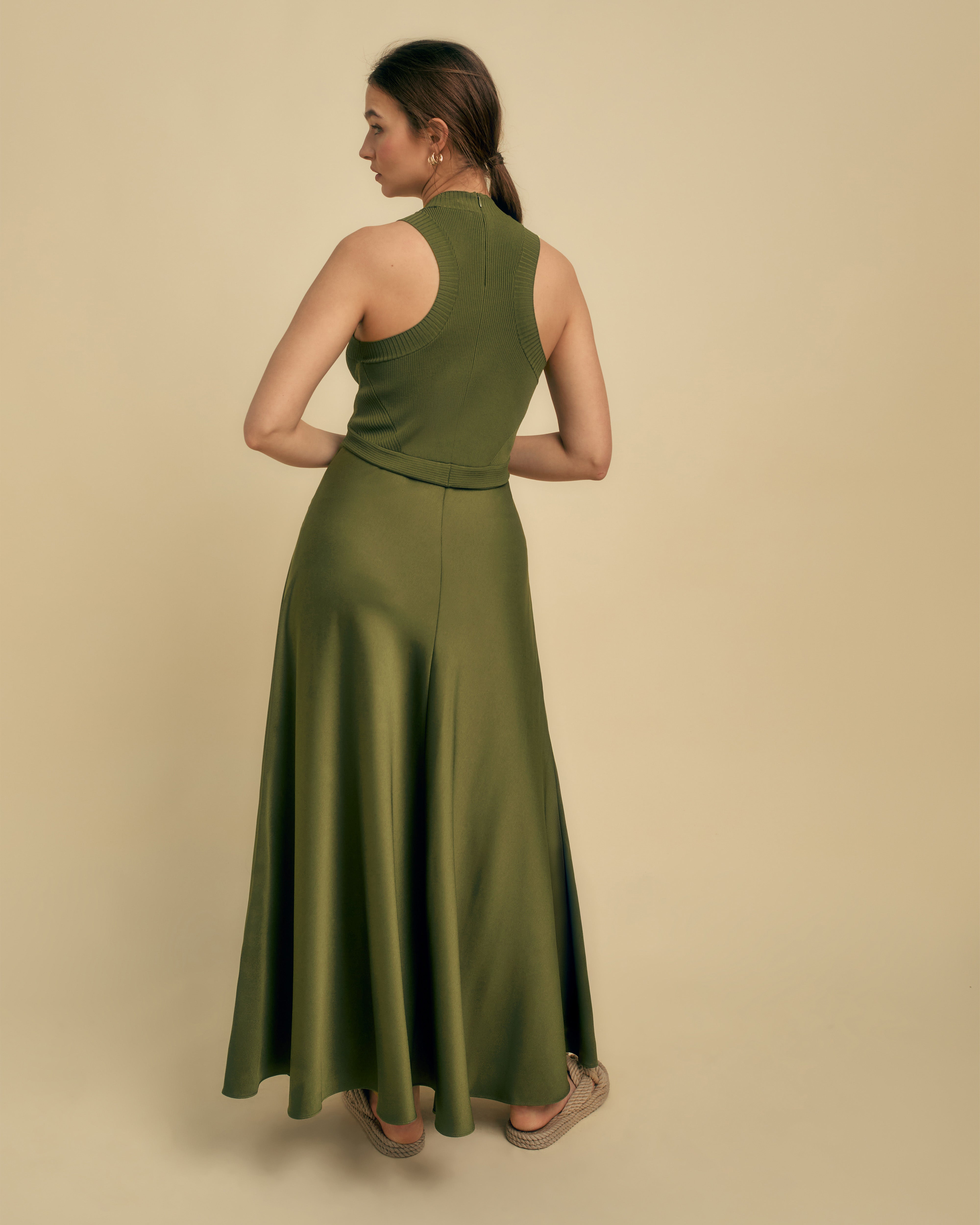 Knit & Rib Satin Hybrid Midi Dress
