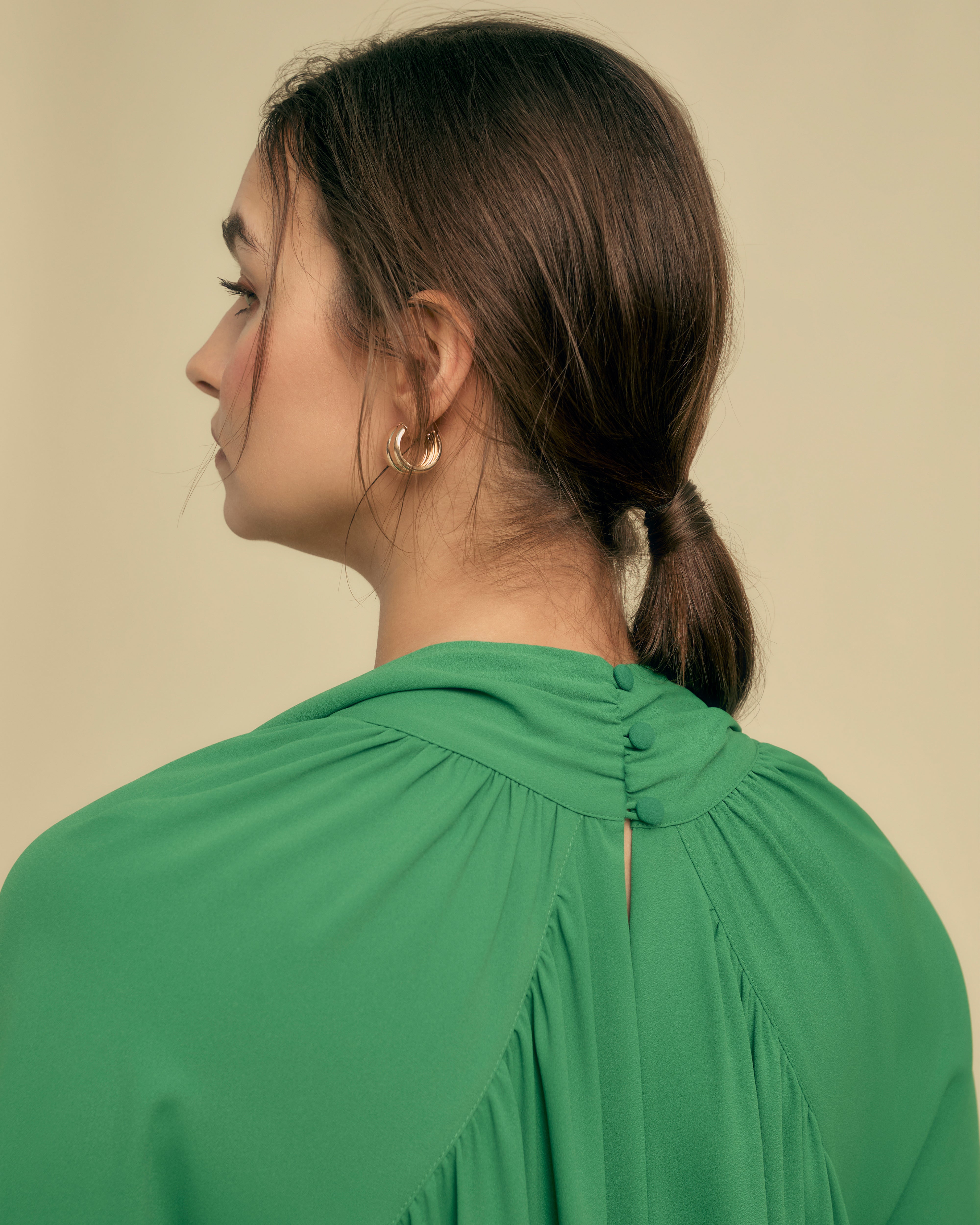 FLORERE Long Sleeve green Tie Neck Midi Dress Florere FLORERE Long Sleeve green Tie Neck Midi Dress Florere