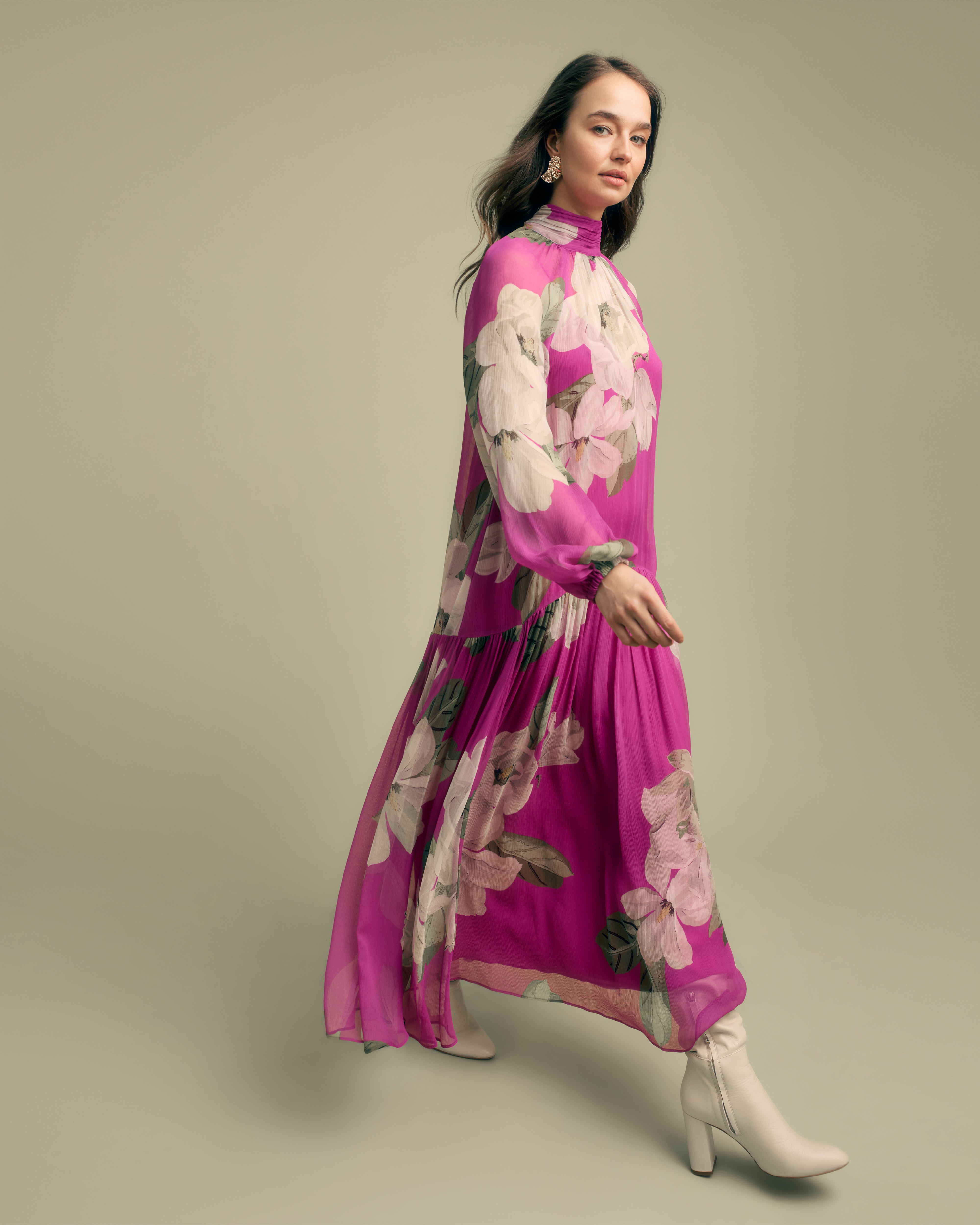 Florere Tiered High Neck Long Sleeve Midi Dress Florere Tiered High Neck Long Sleeve Midi Dress