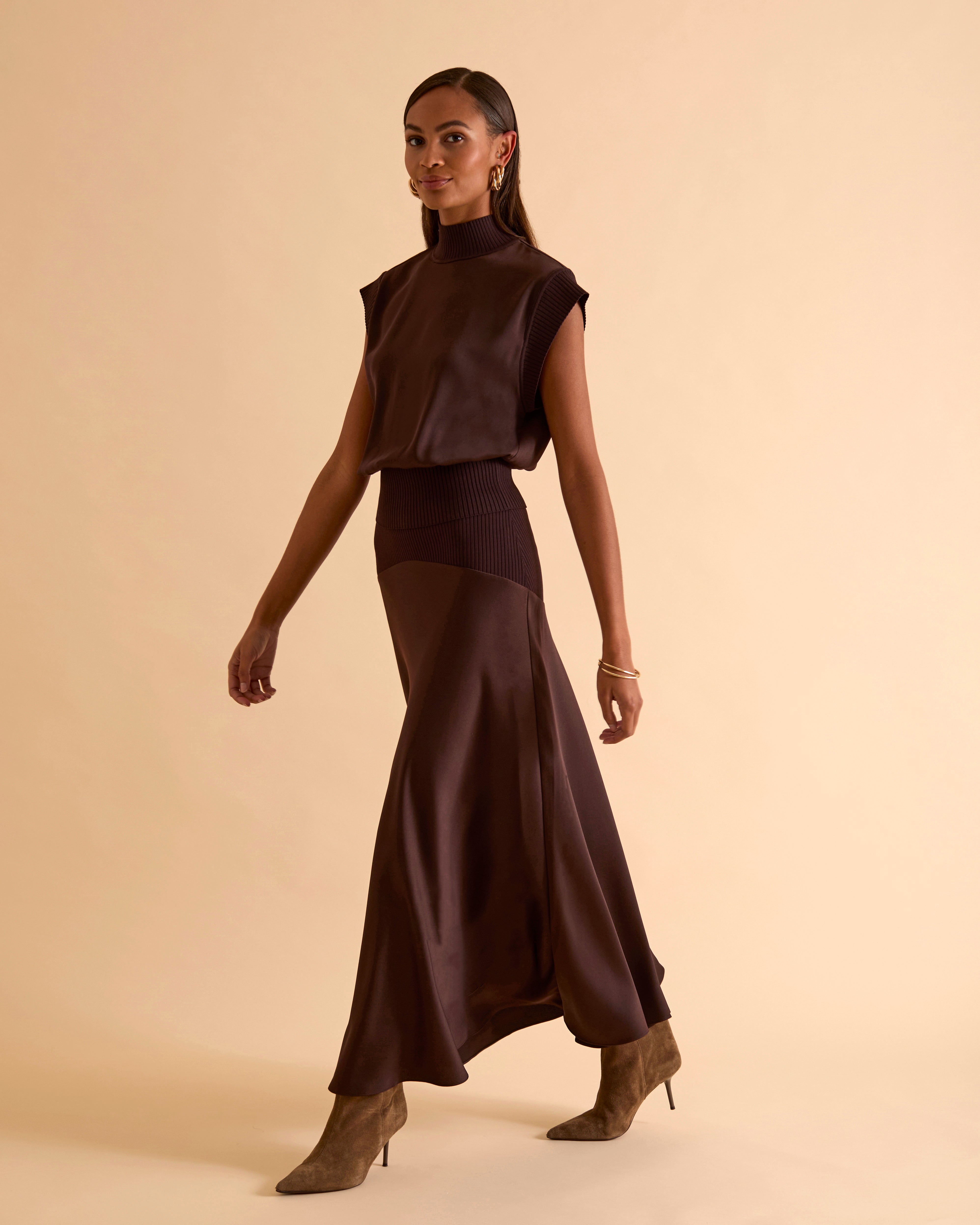 Knit And Woven Mix Skirt
