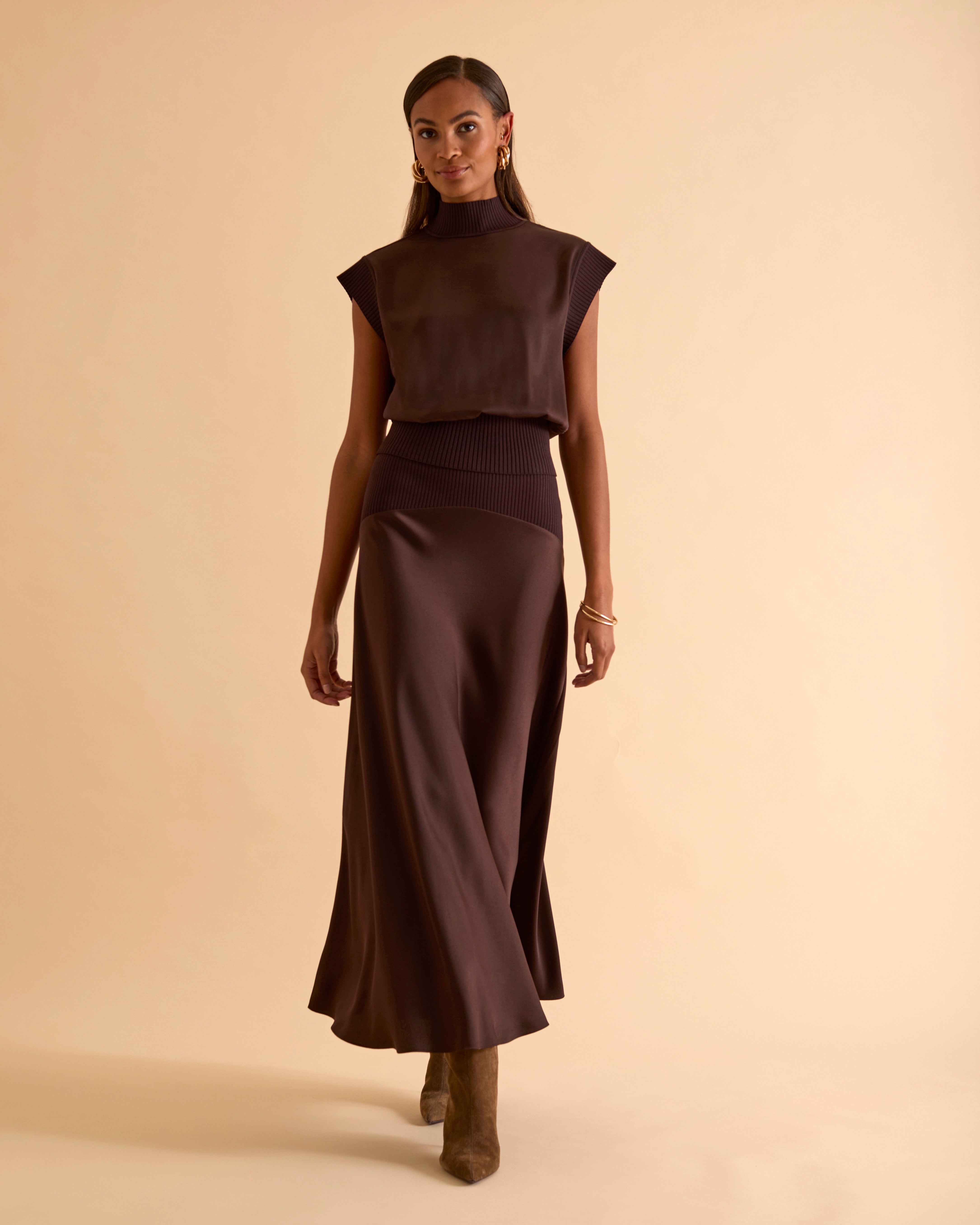 Knit And Woven Mix Skirt