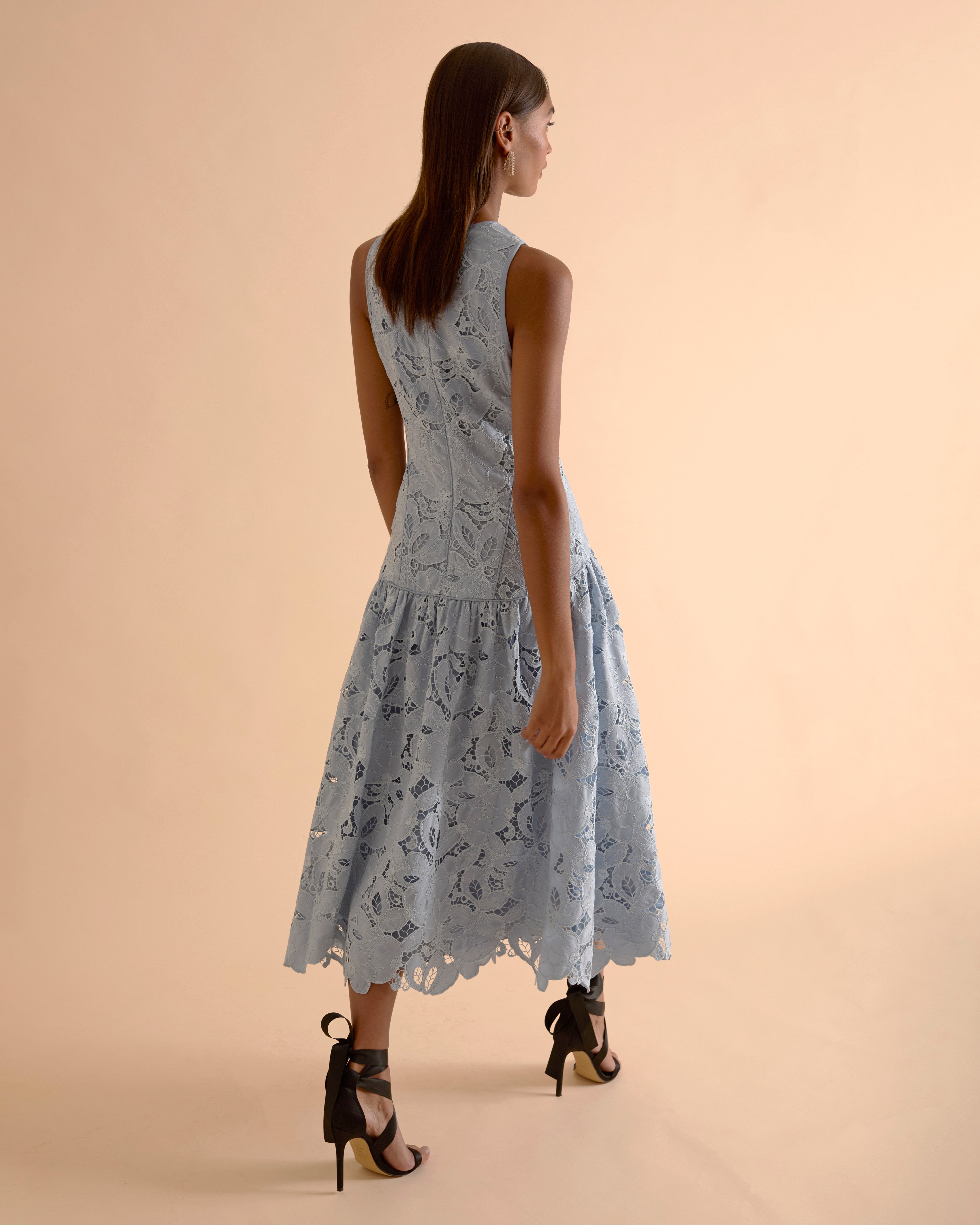 Panelled Lace Midi Dress