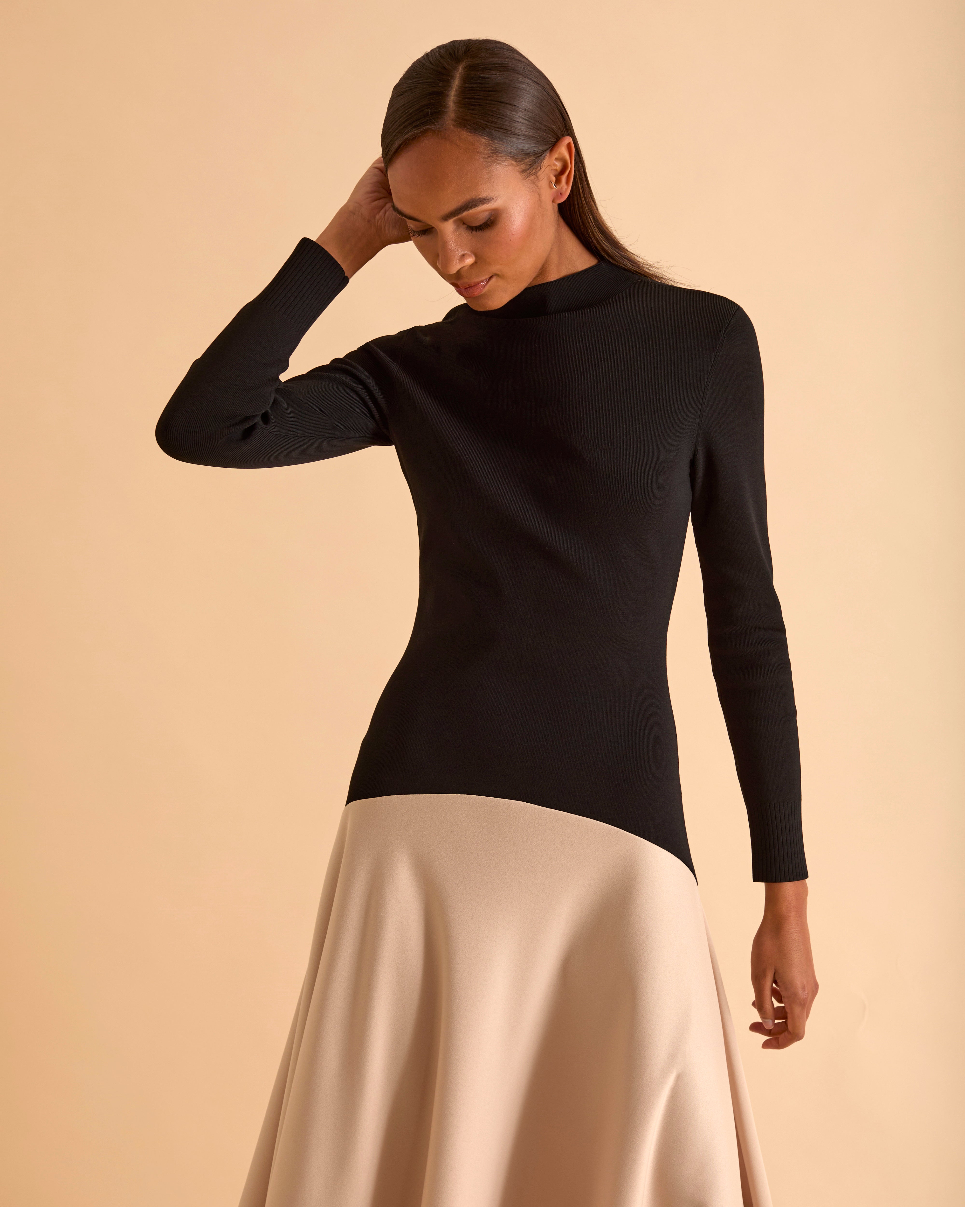 Knit And Woven Mix Colourblock Midi Dress