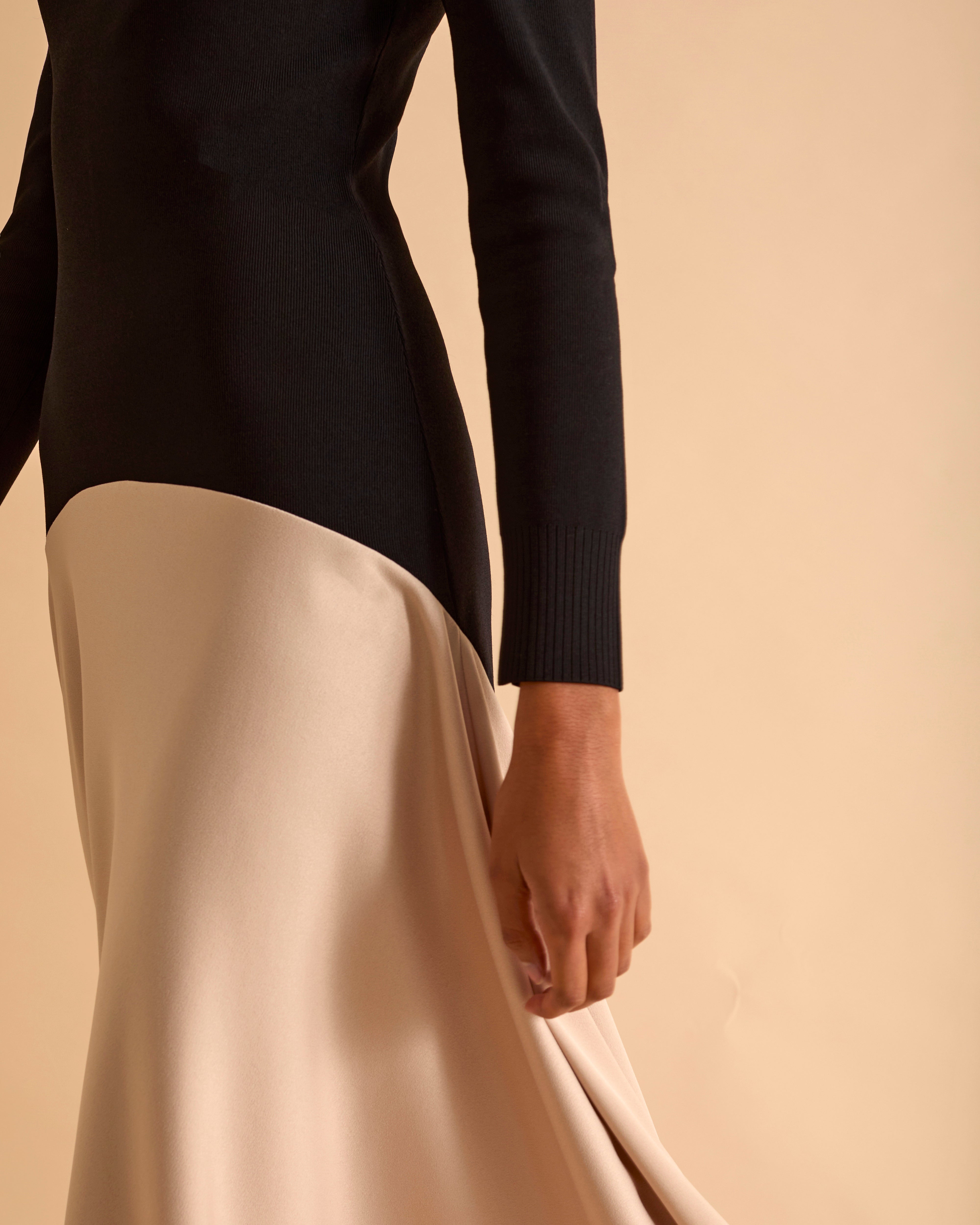 Knit And Woven Mix Colourblock Midi Dress