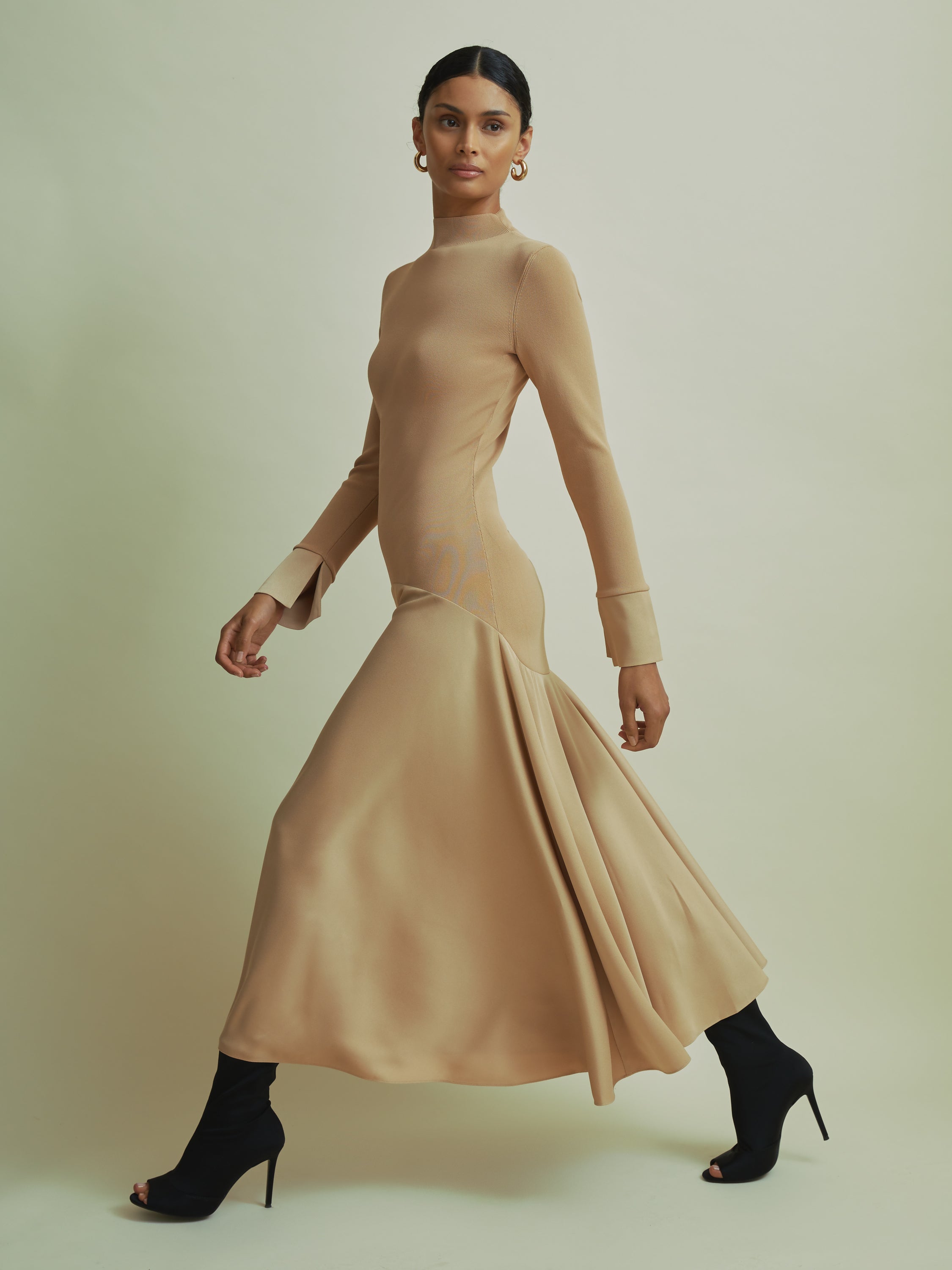 florere hybrid knit satin midi dress Acacia Hybrid Knit Satin Midi Dress Florere