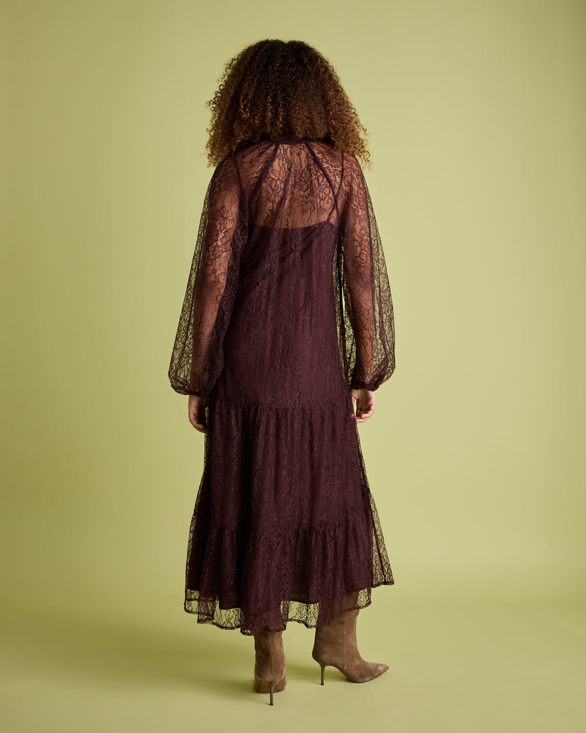 Burgundy Lace Long Sleeve Midi Dress