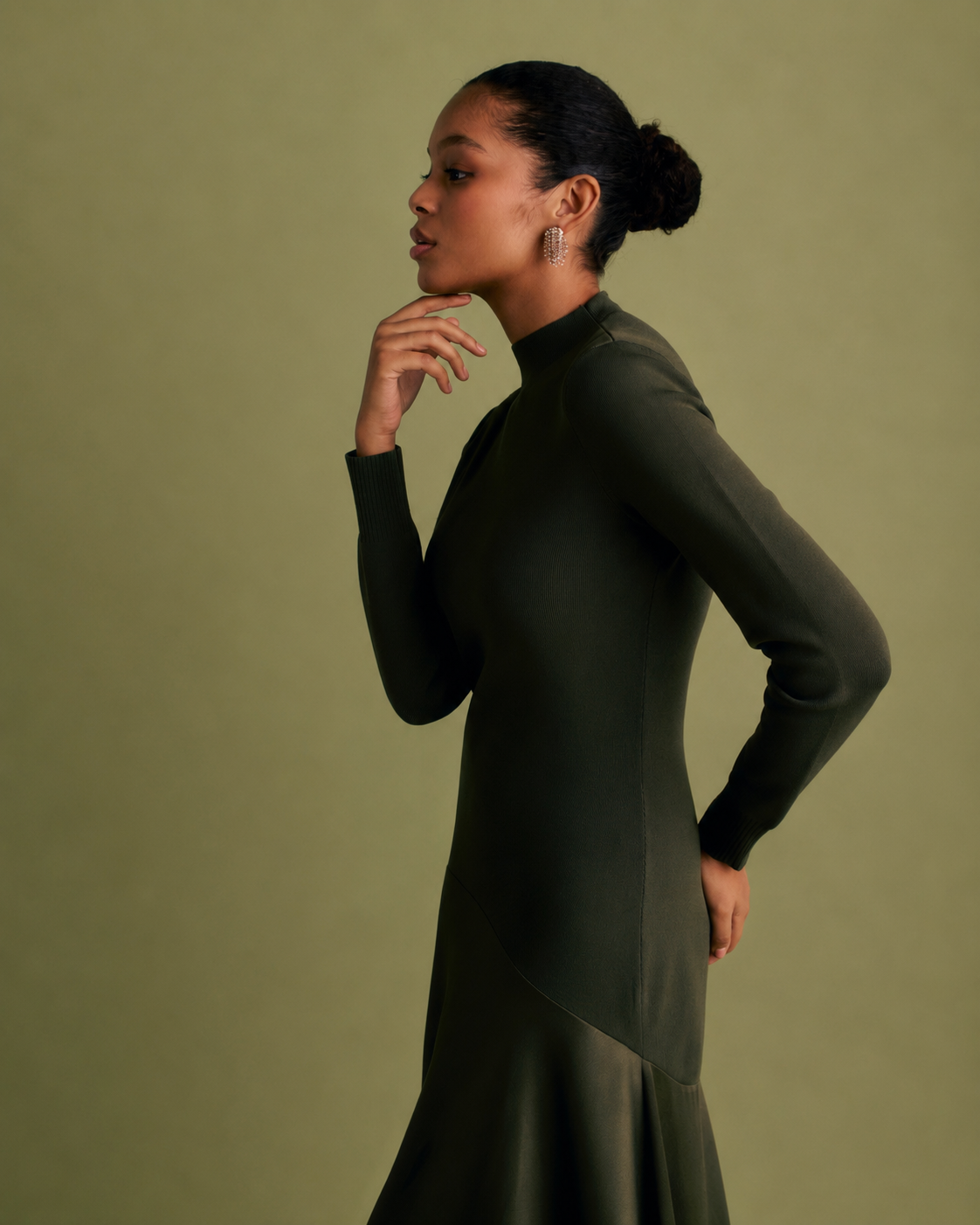 Knit and Woven Mix Midi Dress