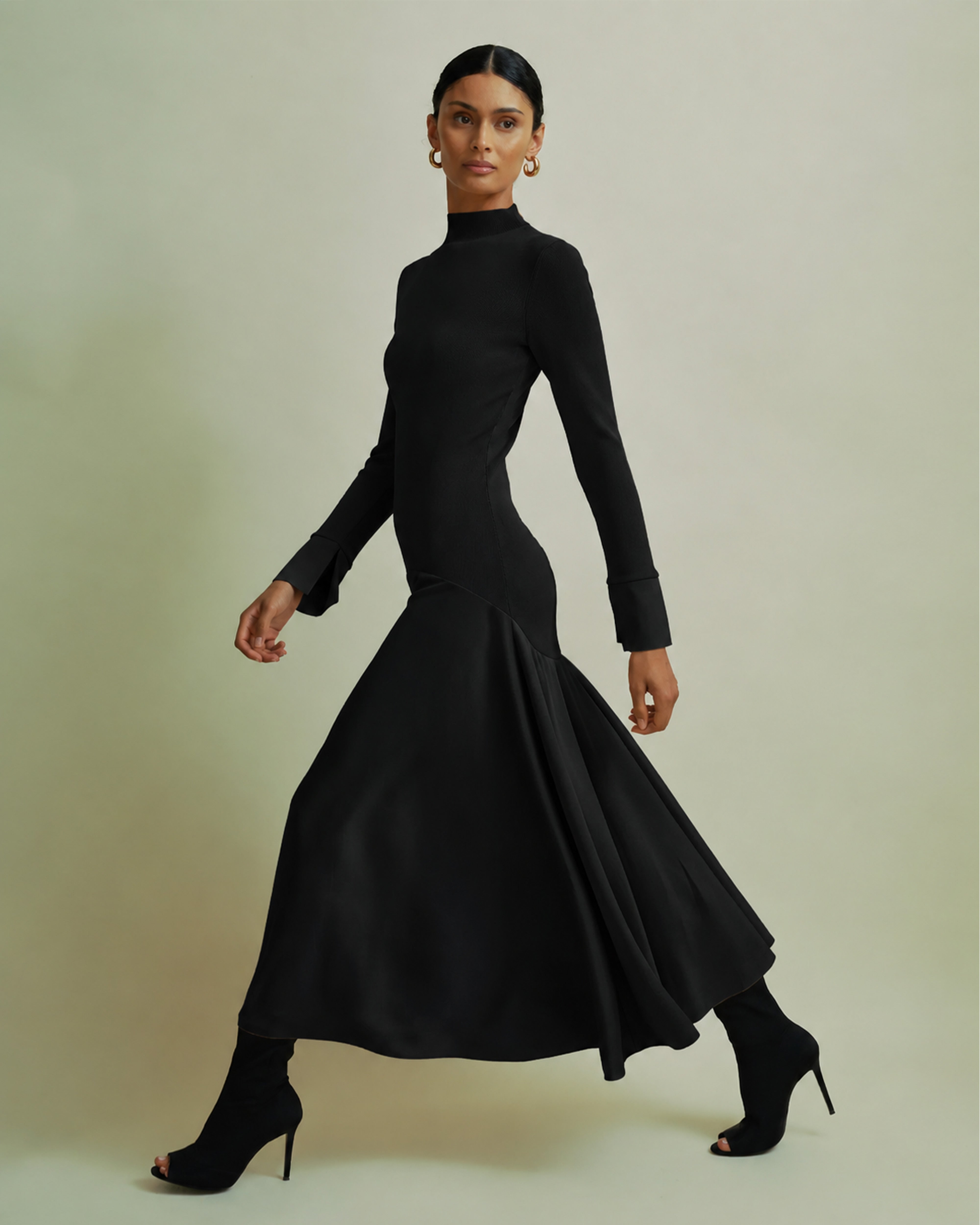 Acacia Hybrid Knit Satin Midi Dress