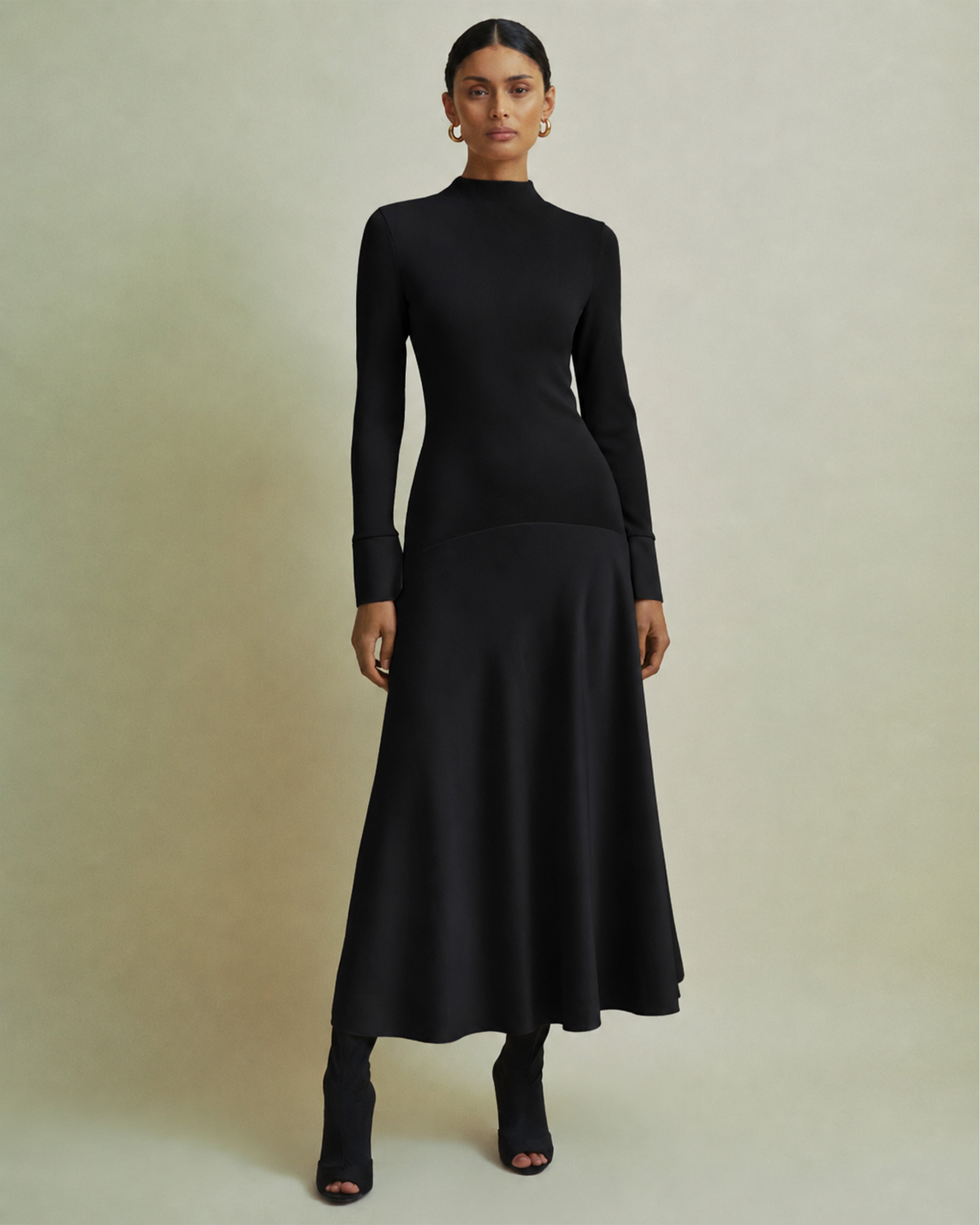 Acacia Hybrid Knit Satin Midi Dress
