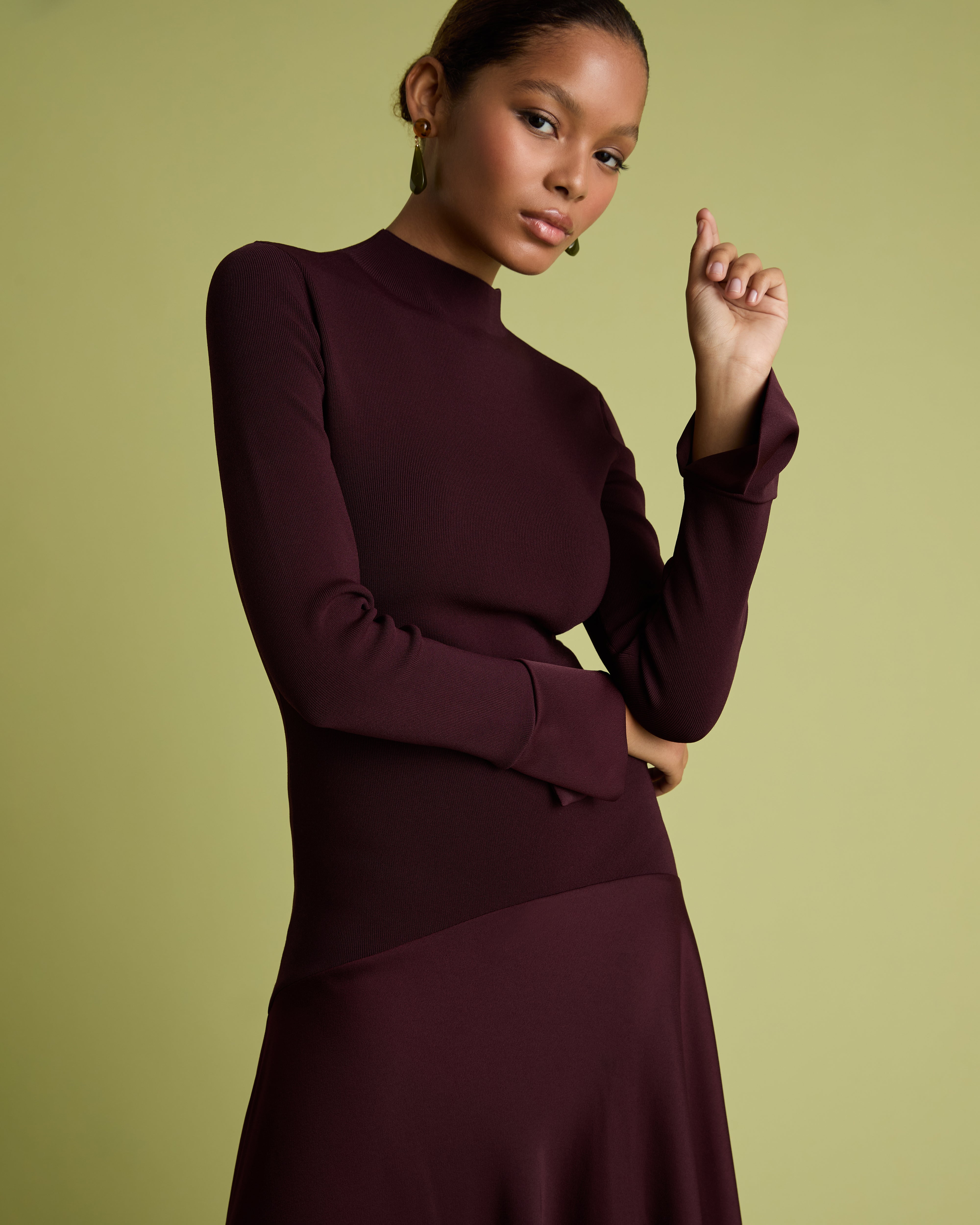 Acacia Burgundy Mockable midi dress