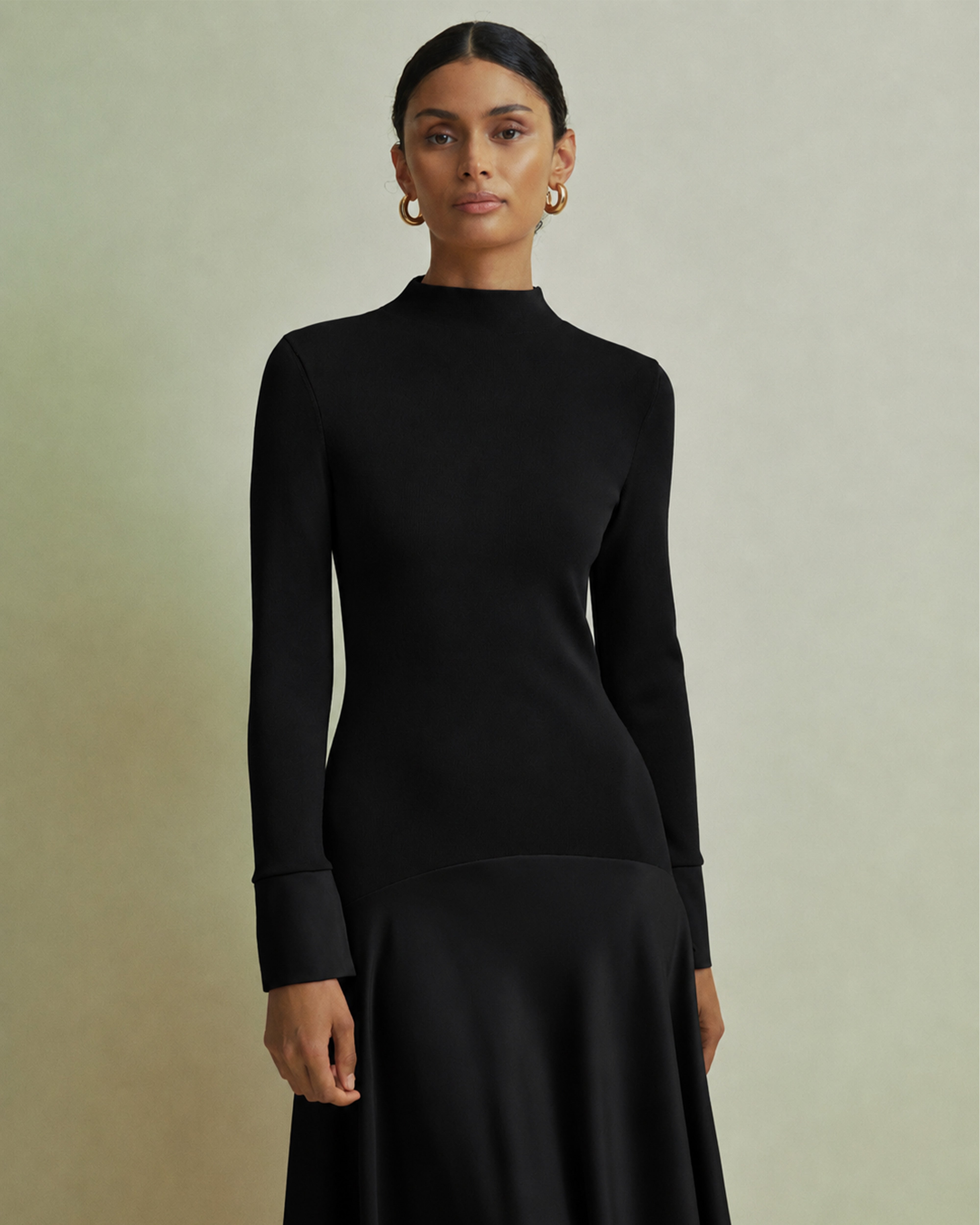Acacia Hybrid Knit Satin Midi Dress