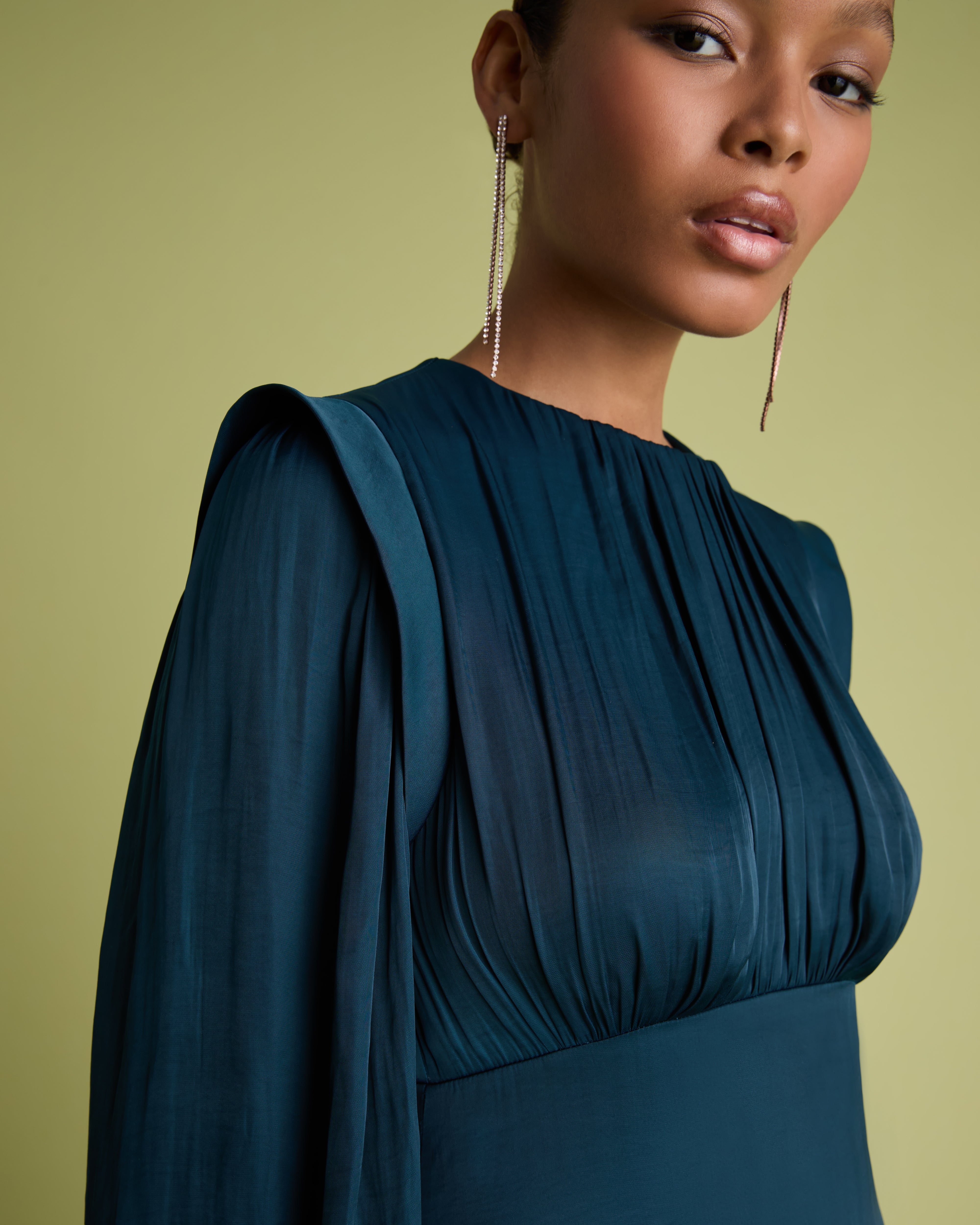 Teal Long Sleeve Fit and Flare Midi Dress