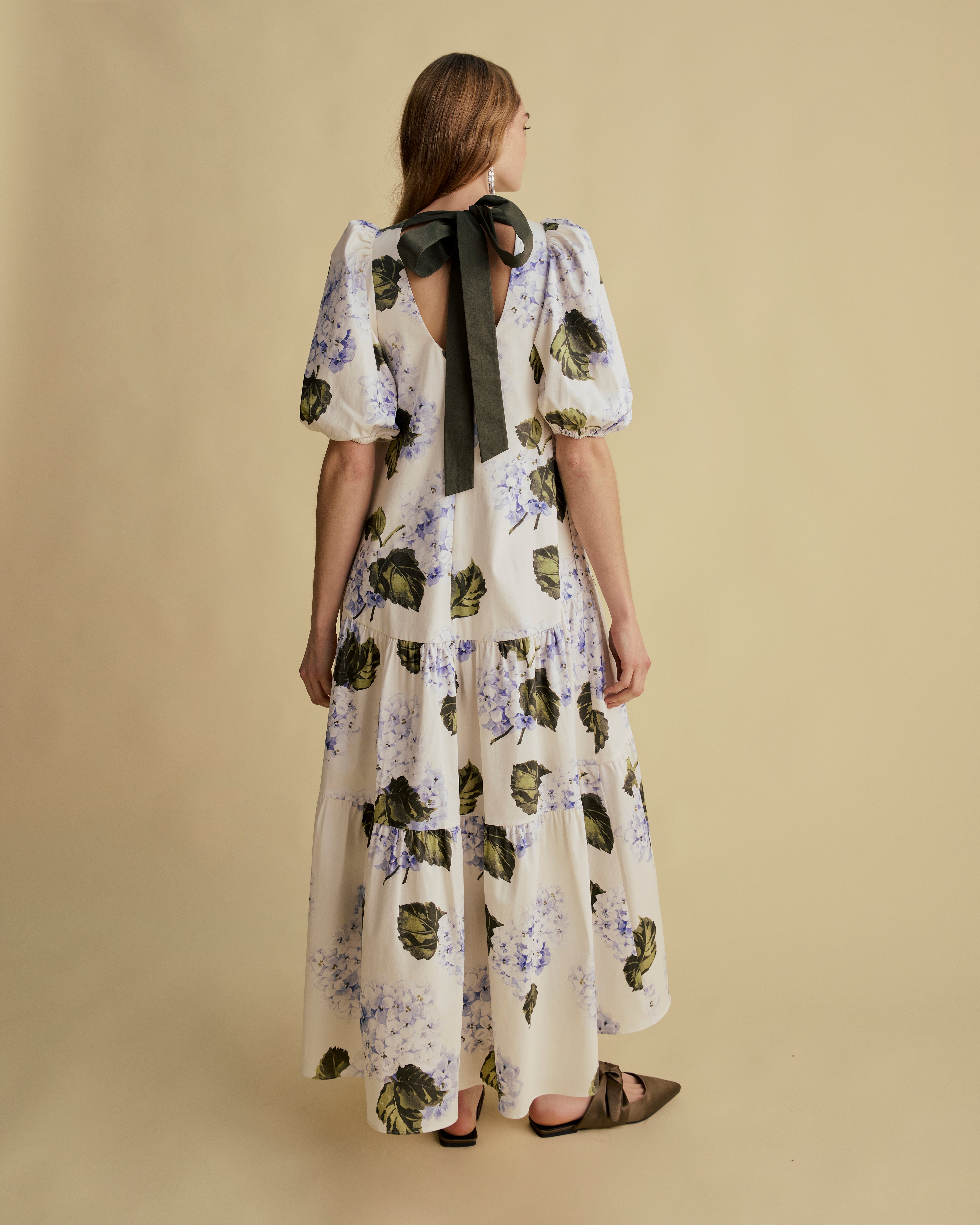 Puff Sleeve Tie Back Midi Dress