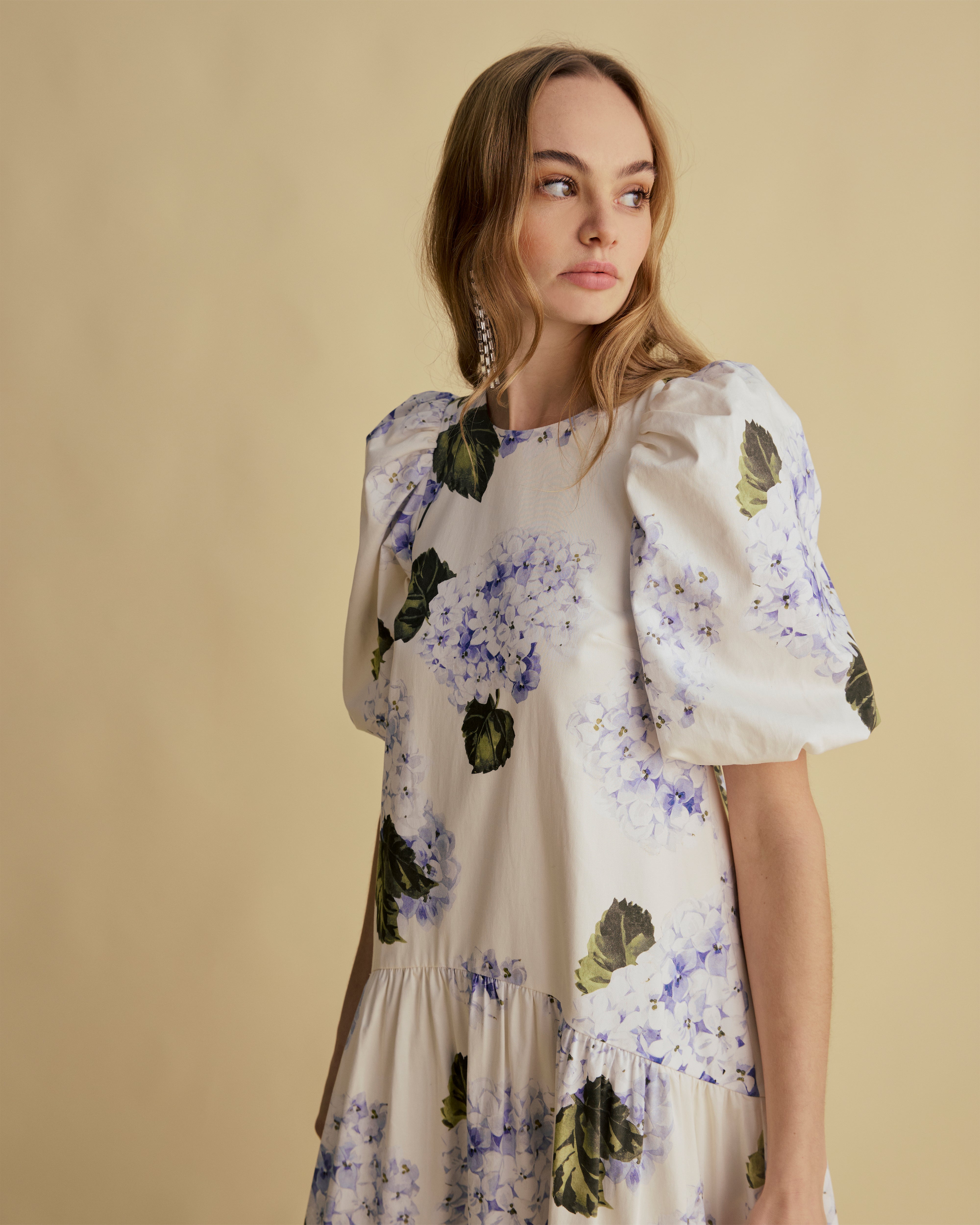 tie back puff sleeve midi dress Tie Back Puff Sleeve Midi Dress (Women)