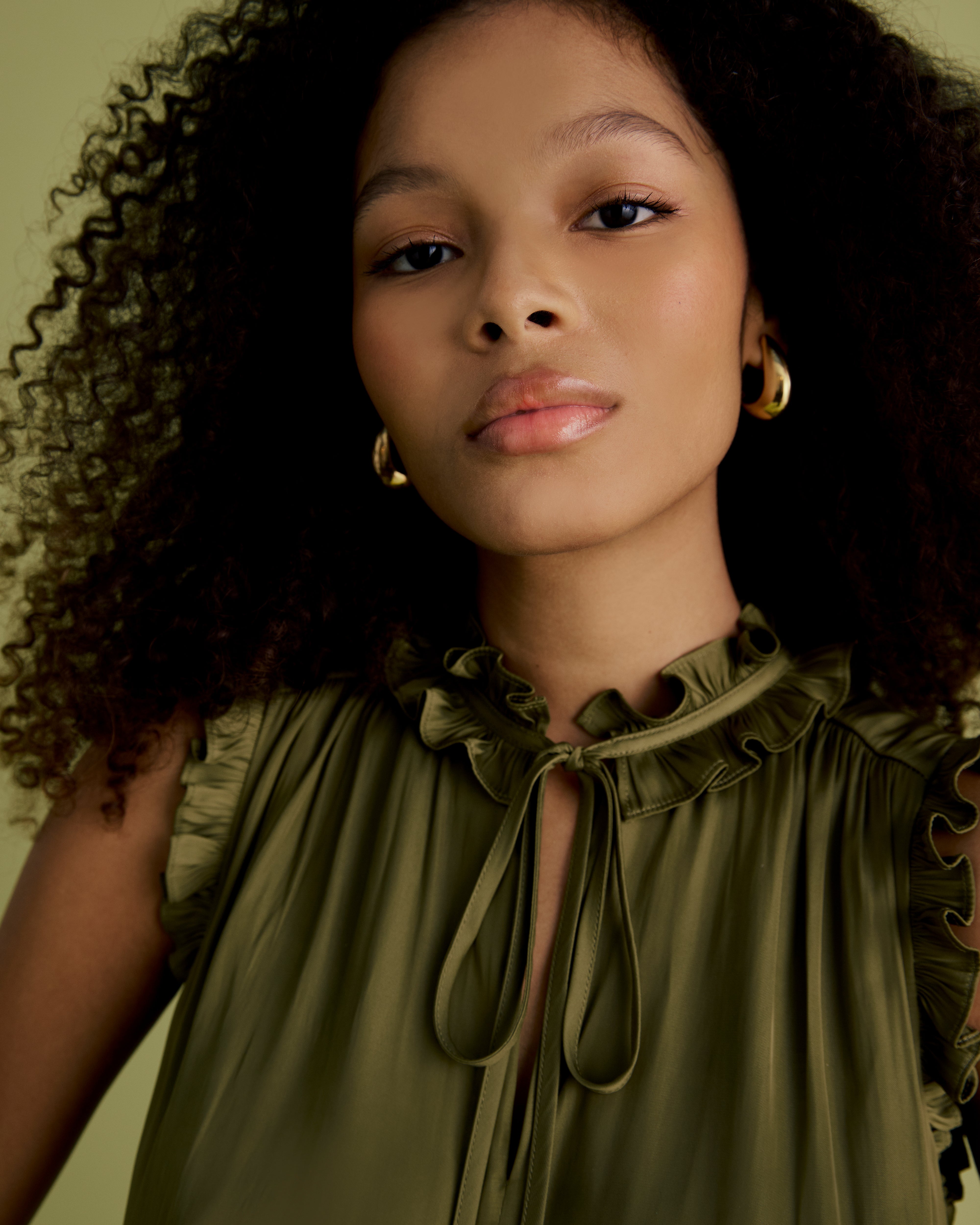 Tie Neck Frill Midi Dress