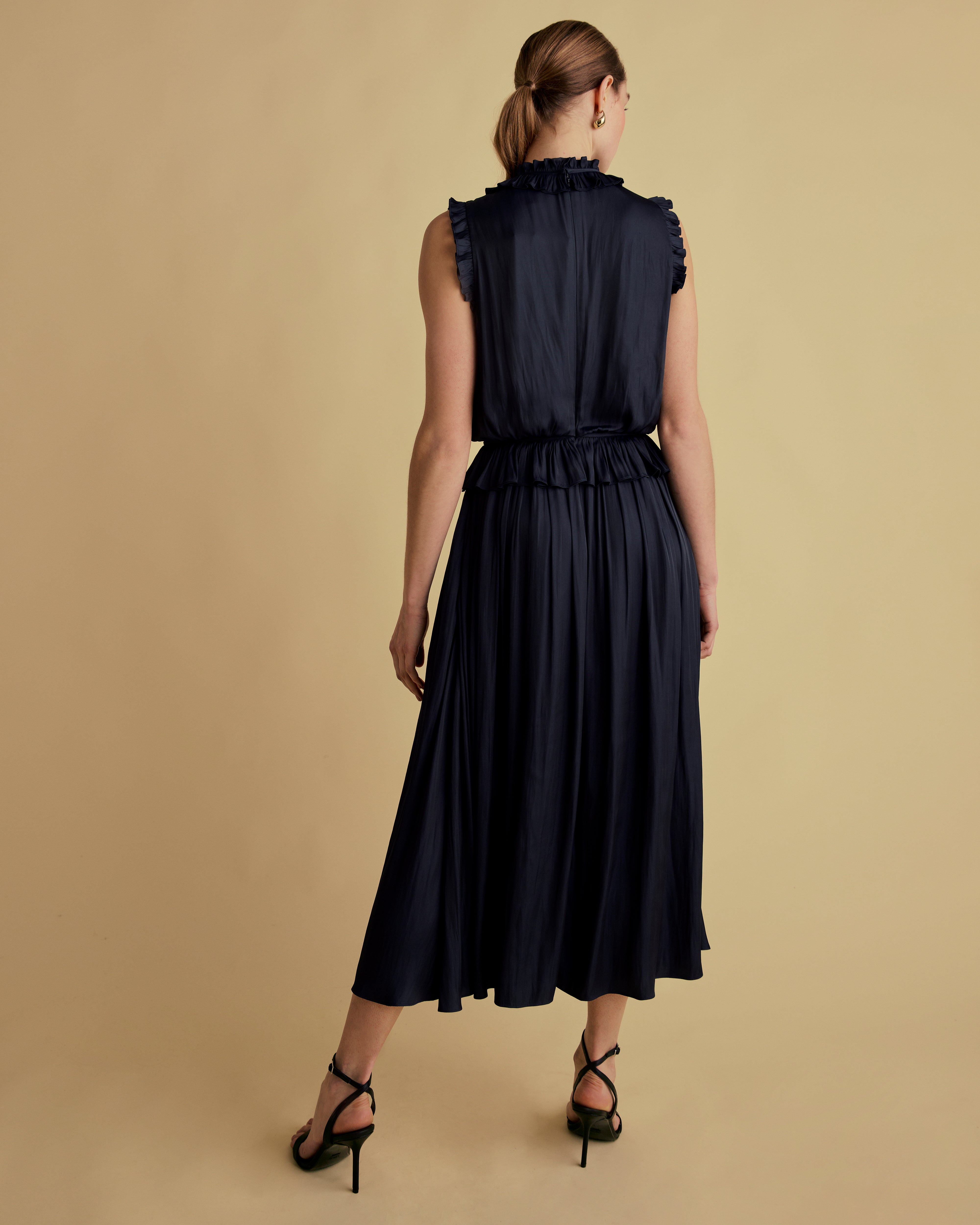 Tie Neck Frill Midi Dress