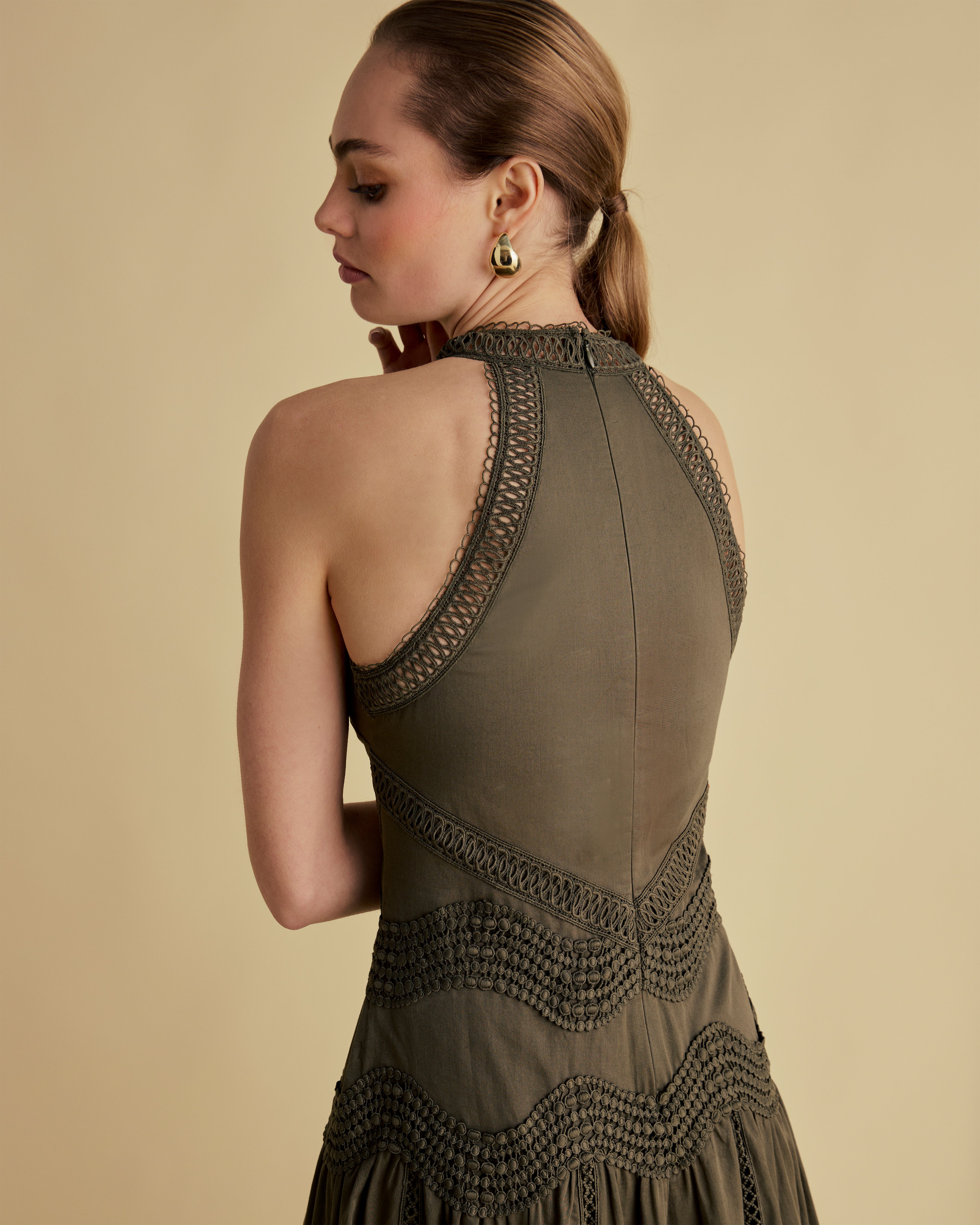 lace panel dobby mesh halter dress Endora Lace Side Panel Halterneck Maxi Dress Disturbia