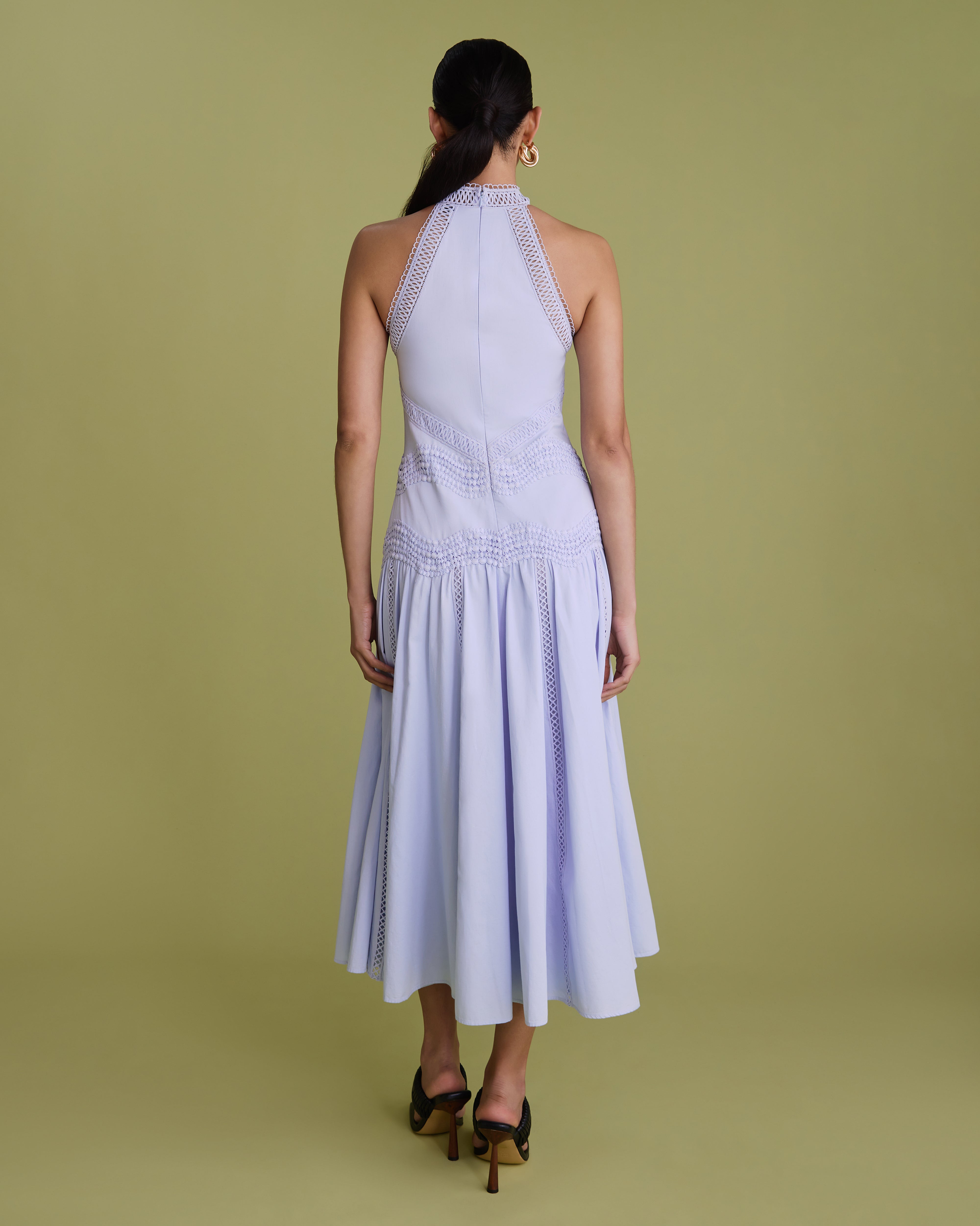 Lace Detail Halter Cotton Midi Dress