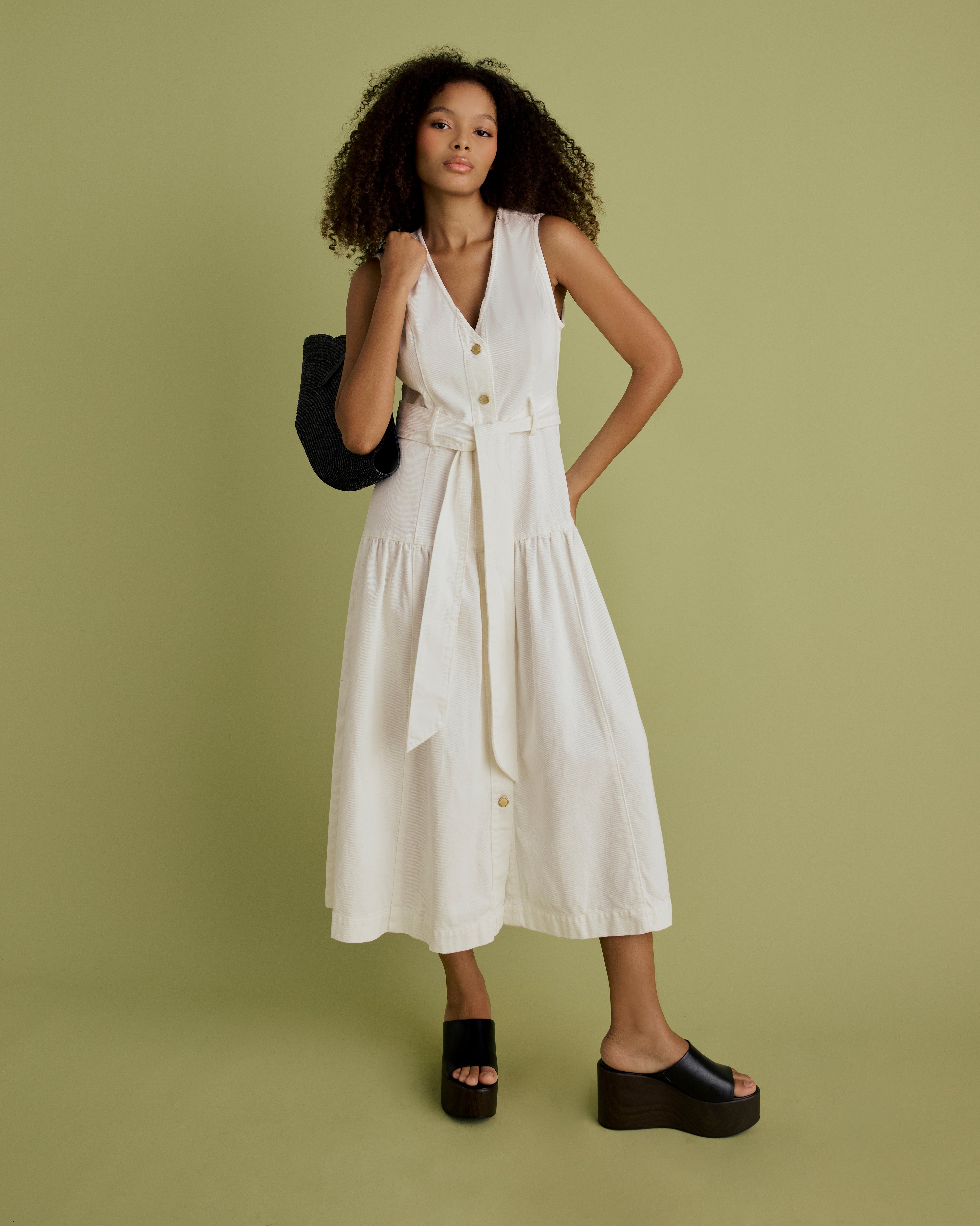 Denim Tie Waist Midi Dress